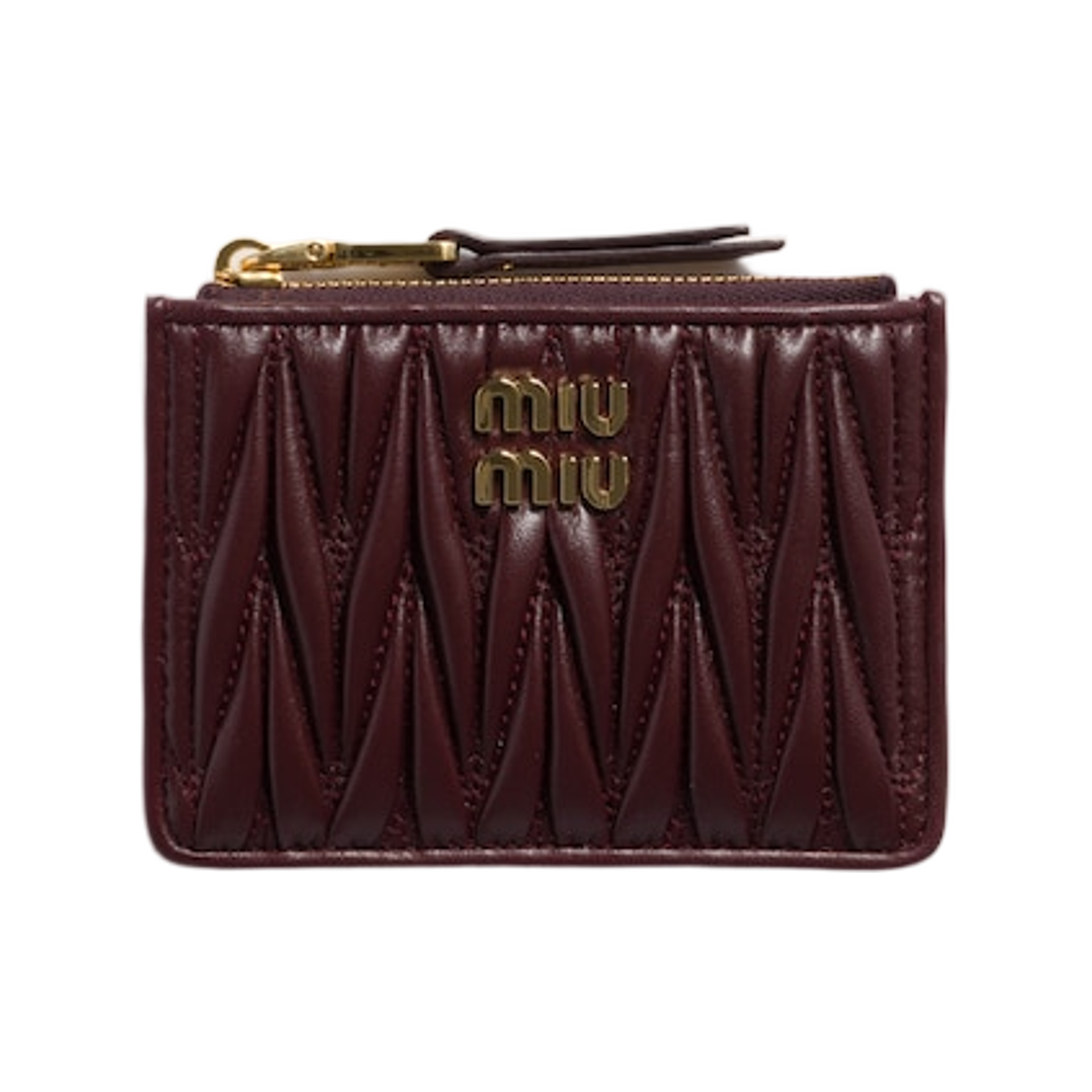 5MC093-AFPP-F0007 Miu Miu Matelasse Nappa Leather Card Holder Burgundy