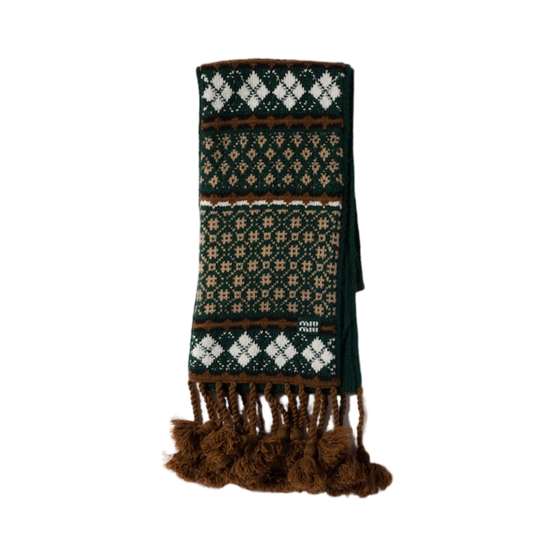 미우 미우 울 앤 캐시미어 스카프 꼬냑 빌리아드 그린(Miu Miu Wool and Cashmere Scarf Cognac Billiard Green) - 1