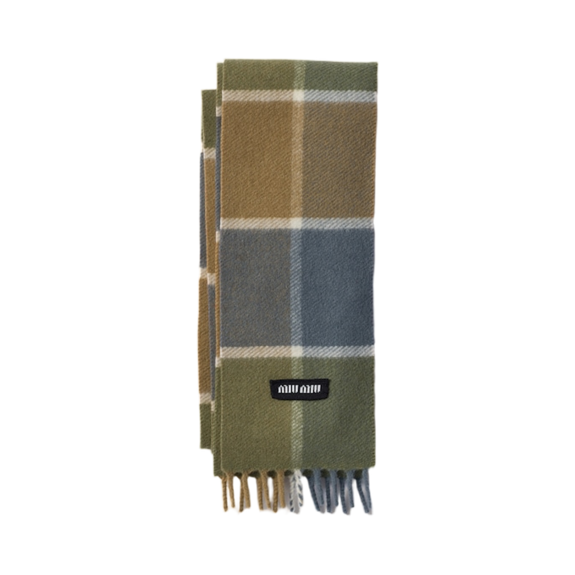 미우 미우 울 앤 캐시미어 스카프 카멜 에비에이터 블루(Miu Miu Wool and Cashmere Scarf Camel Aviator Blue) - 1