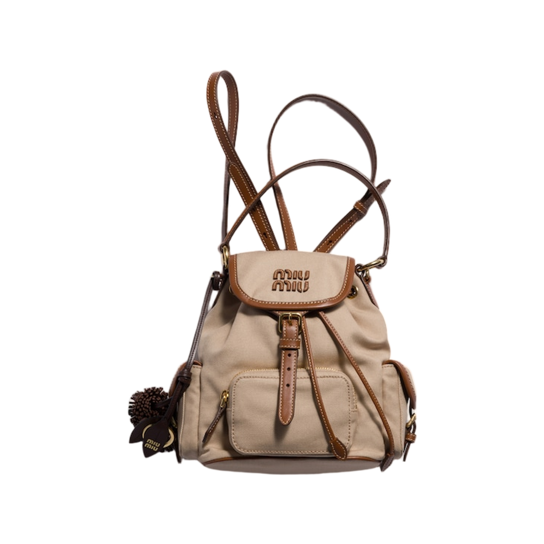 미우 미우 캔버스 앤 레더 백팩 코드 베이지 브랜디(Miu Miu Canvas and Leather Backpack Cord Beige Brandy) - 2