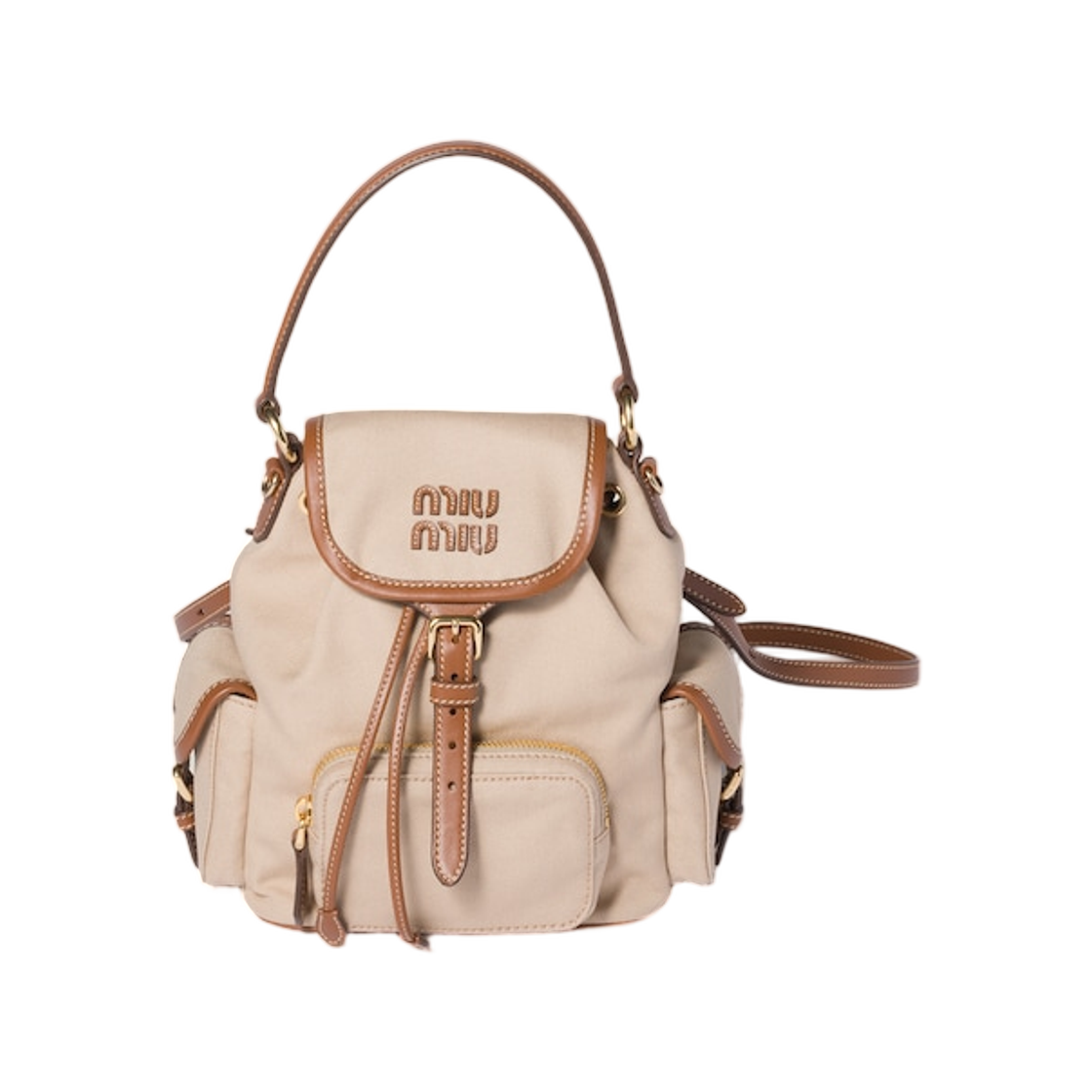 미우 미우 캔버스 앤 레더 백팩 코드 베이지 브랜디(Miu Miu Canvas and Leather Backpack Cord Beige Brandy)