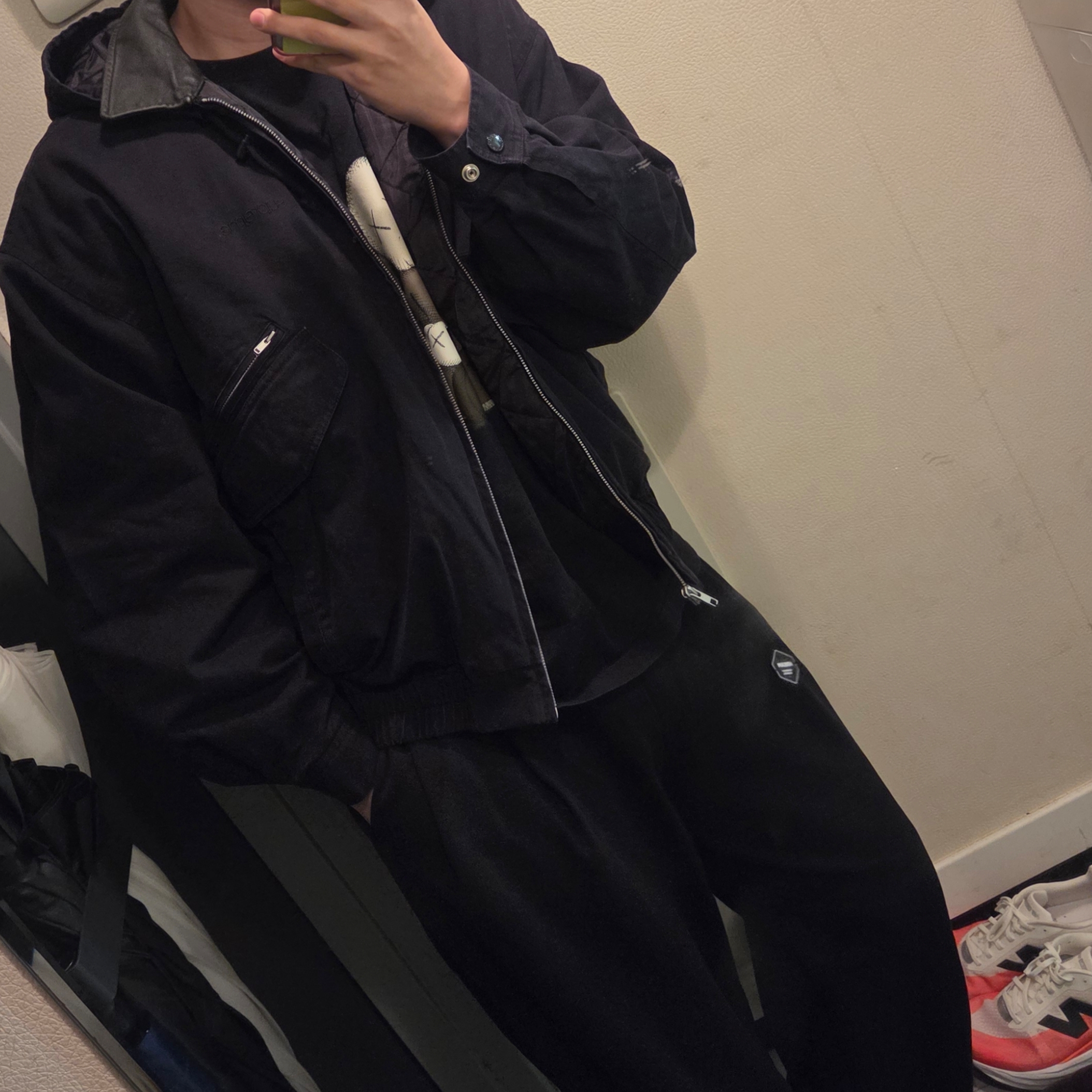 Supreme Leather Collar Utility Jacket Black - 24FW 착용 스타일 - 2
