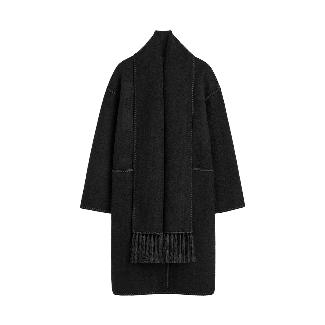 (W) 토템 자수 스카프 코트 블랙((W) Toteme Embroidered Scarf Coat Black)