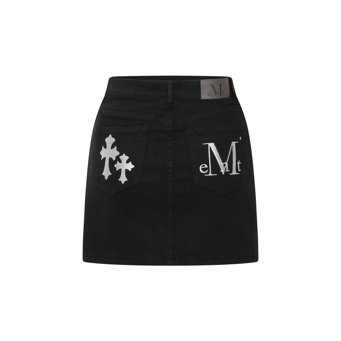 무센트 피스톨 백 레더 더블 크로스 스커트 블랙(MUCENT Pistol Back Leather Double Cross Skirt Black)