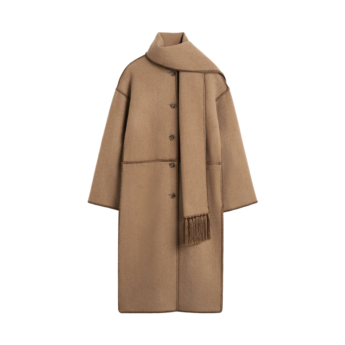 (W) 토템 자수 스카프 코트 카멜((W) Toteme Embroidered Scarf Coat Camel)