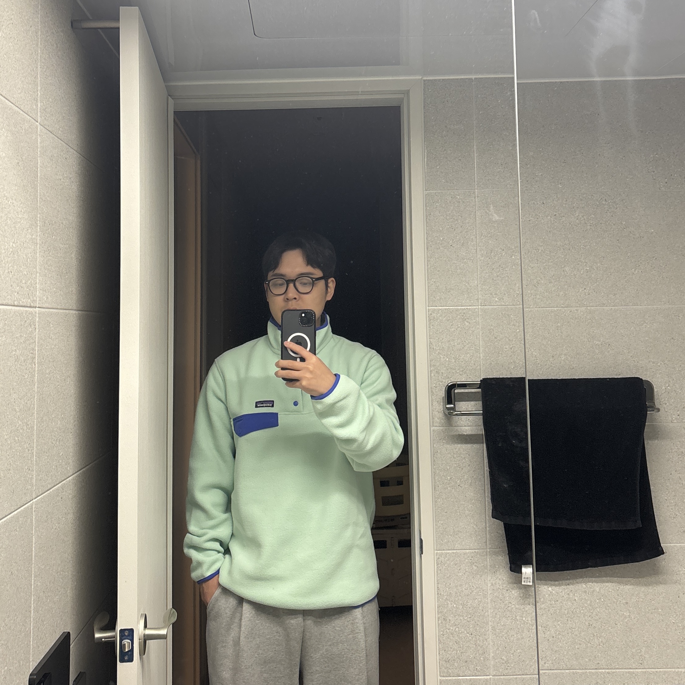 Patagonia Lightweight Synchilla Snap-T Fleece Pullover Rinsed Green 착용 스타일