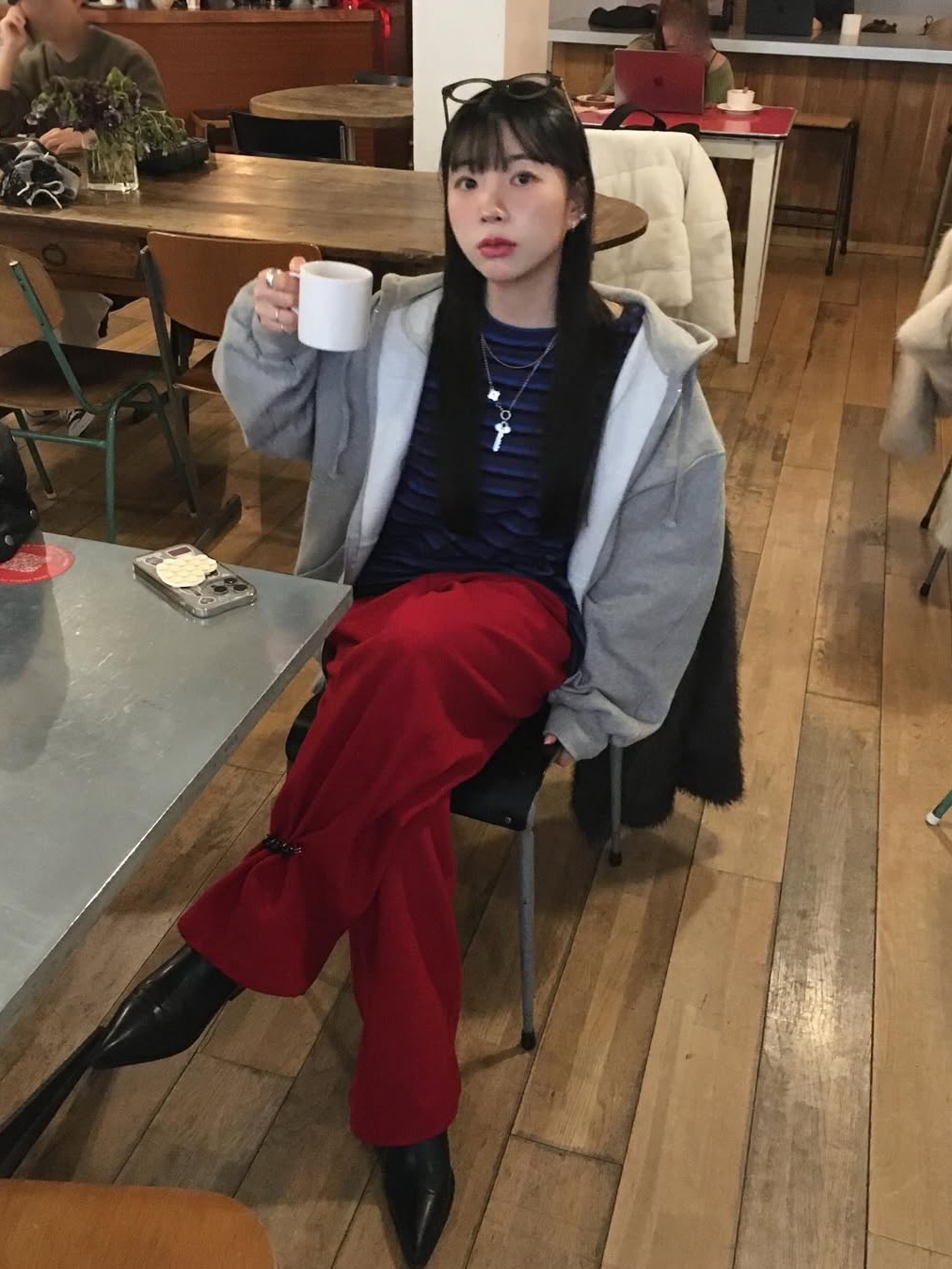 SOMSOC Heidi Stripe Long Sleeve Purple 착용 스타일