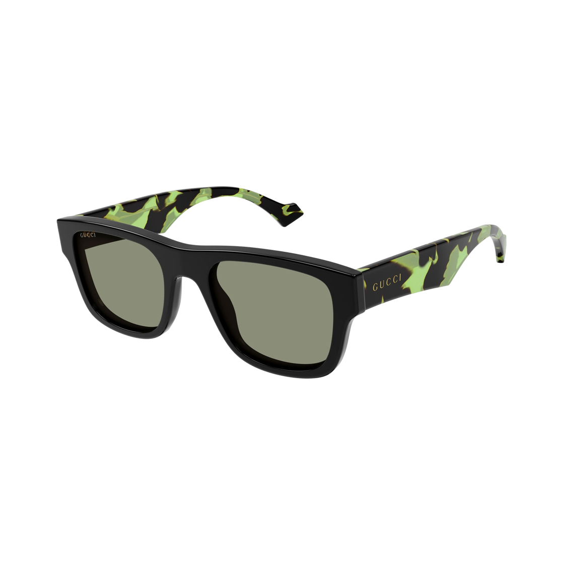 GG1427S-005 Gucci Square Frame Recycled Acetate Sunglasses Black Havana Green