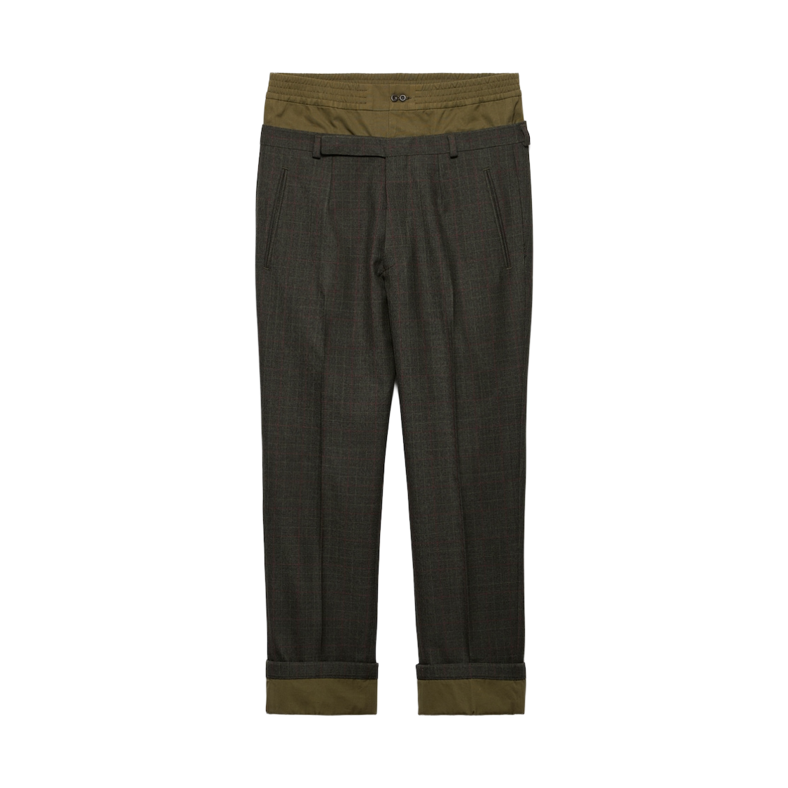 UP0398-18U7-F0342 Prada Wool Pants with Cotton Details Forest Green