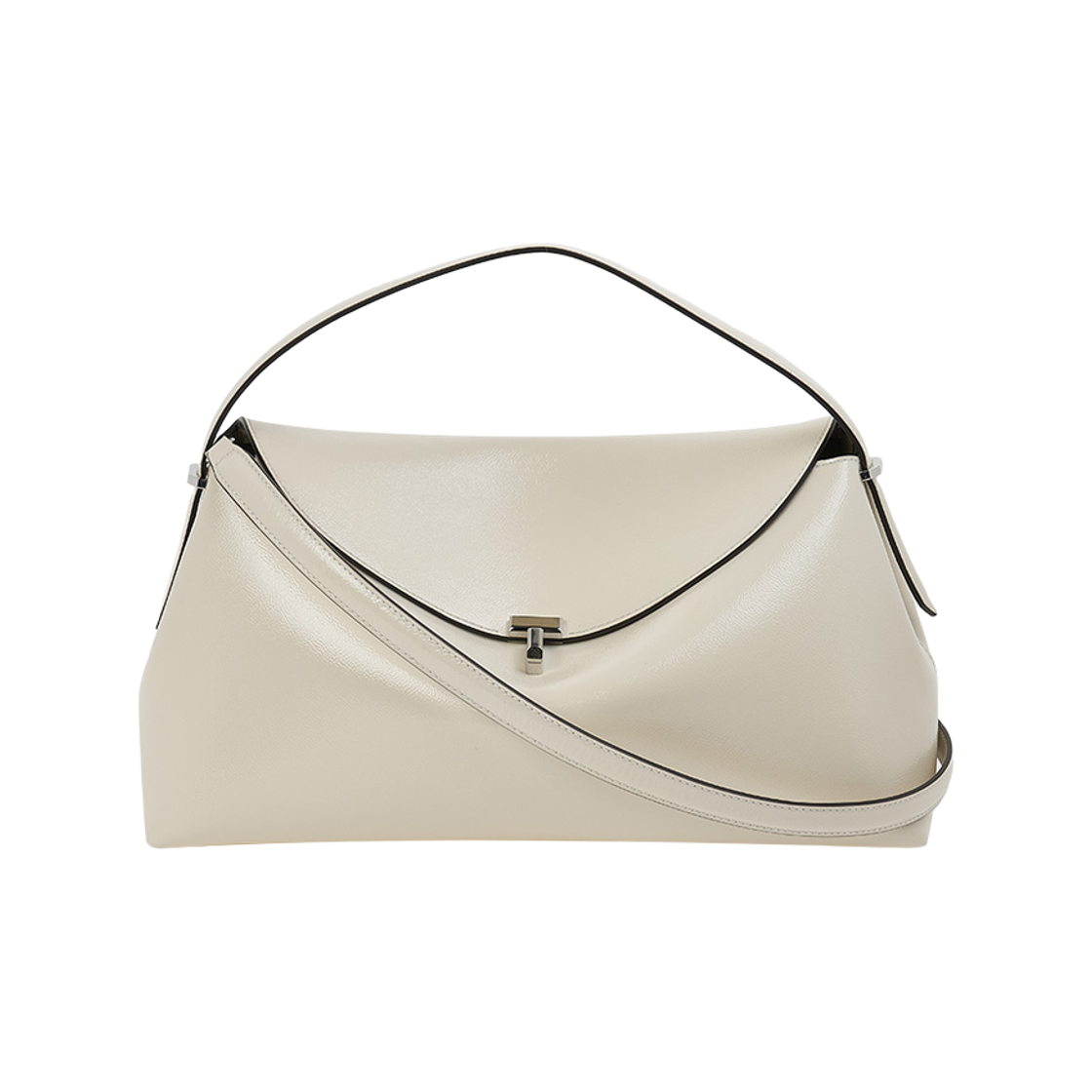254-WAL961-LE0164-106 Toteme T-Lock Leather Top Handle Bag Milk