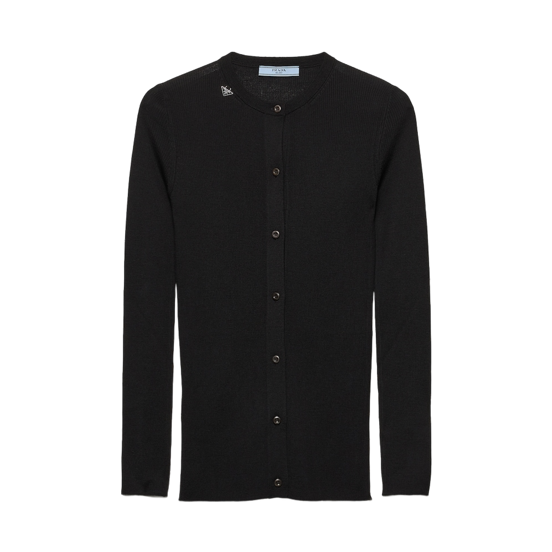 P25O06-18PX-F0002 (W) Prada Ribbed Knit Wool Cardigan Black
