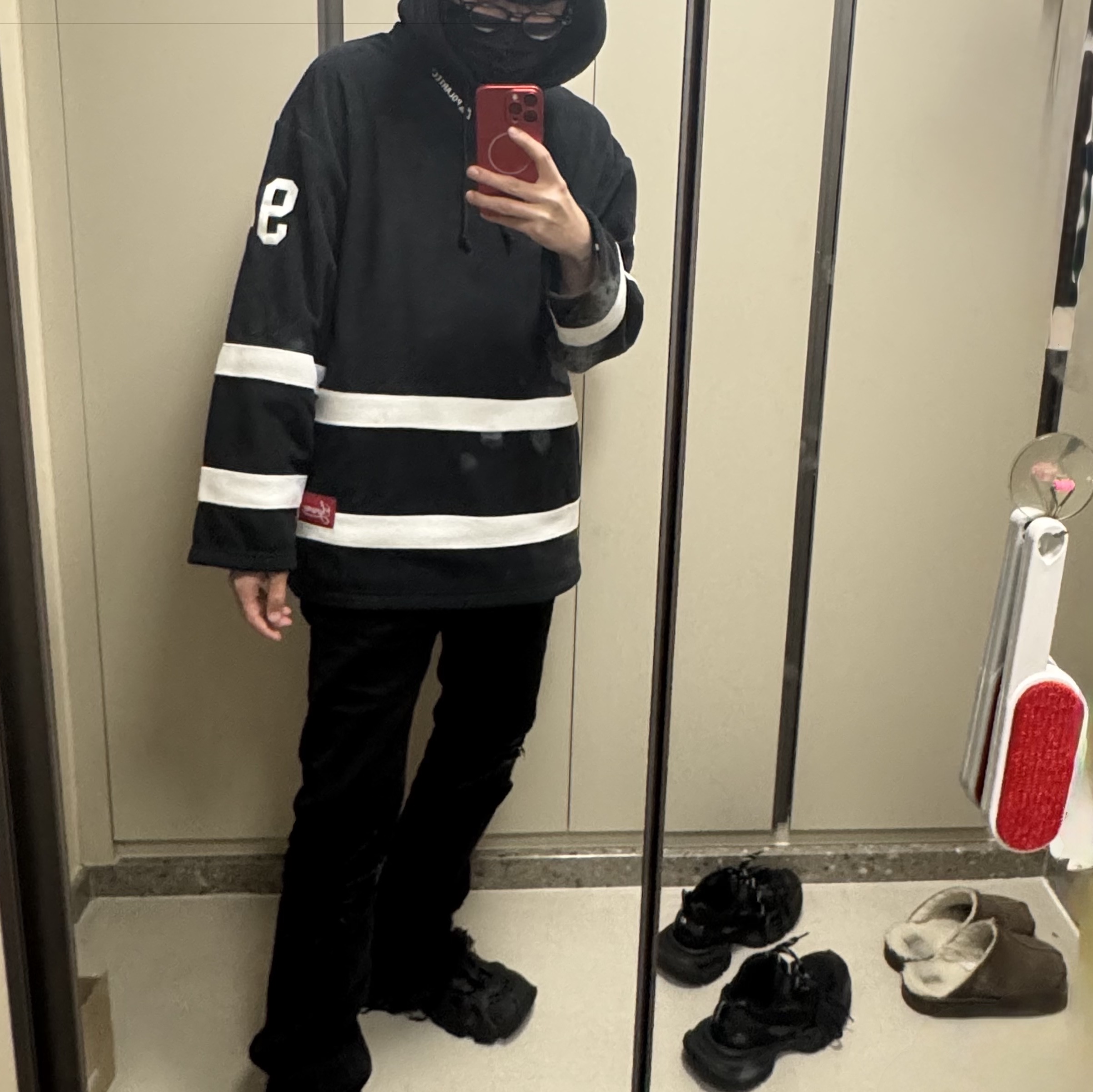 Supreme Polartec Hooded Hockey Jersey Black - 25FW 착용 스타일 - 1