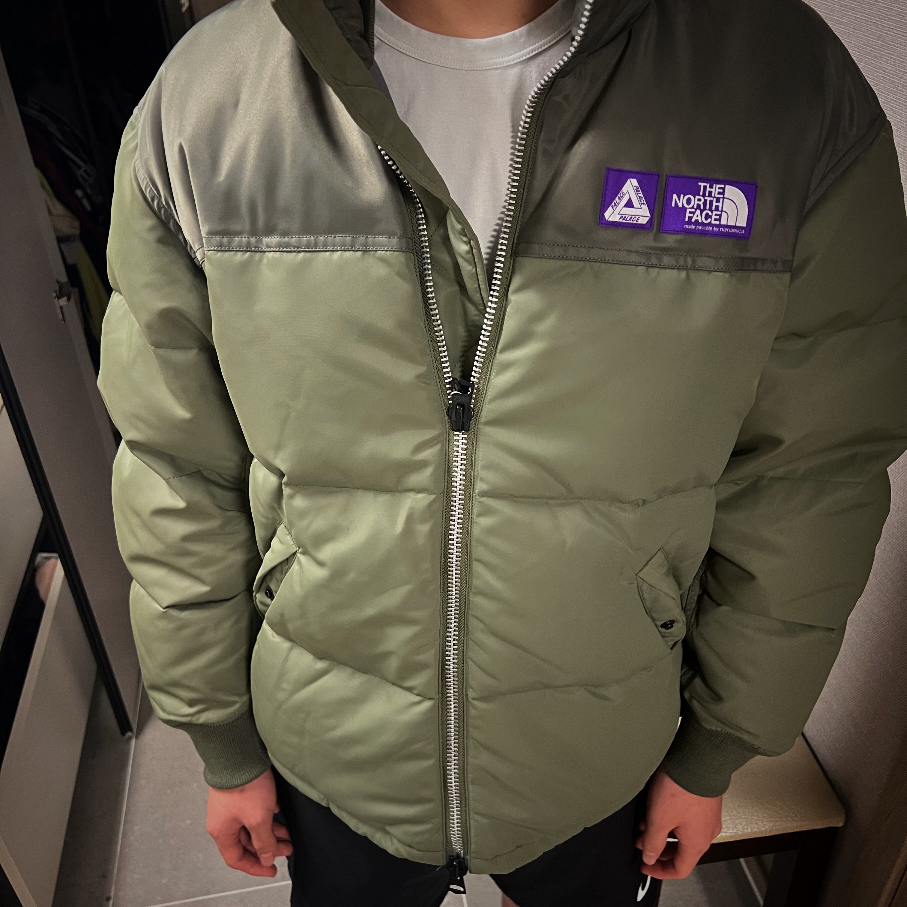 Palace x The North Face Purple Label Windstopper Field Down Jacket Sage Green - 25FW 착용 스타일 - 3