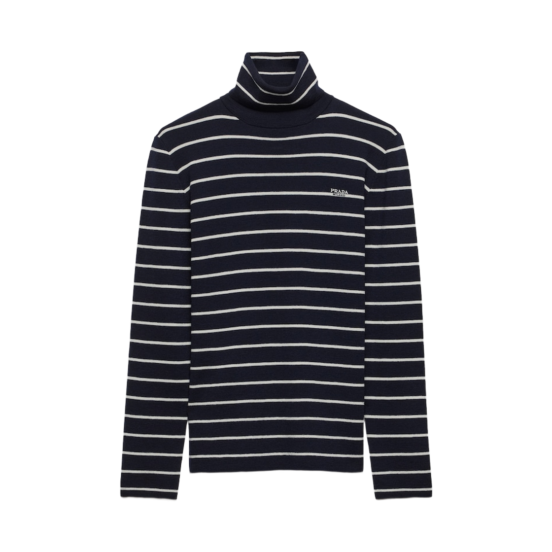 P26575-18YM-F0008 (W) Prada Striped Wool Turtleneck Sweater Navy