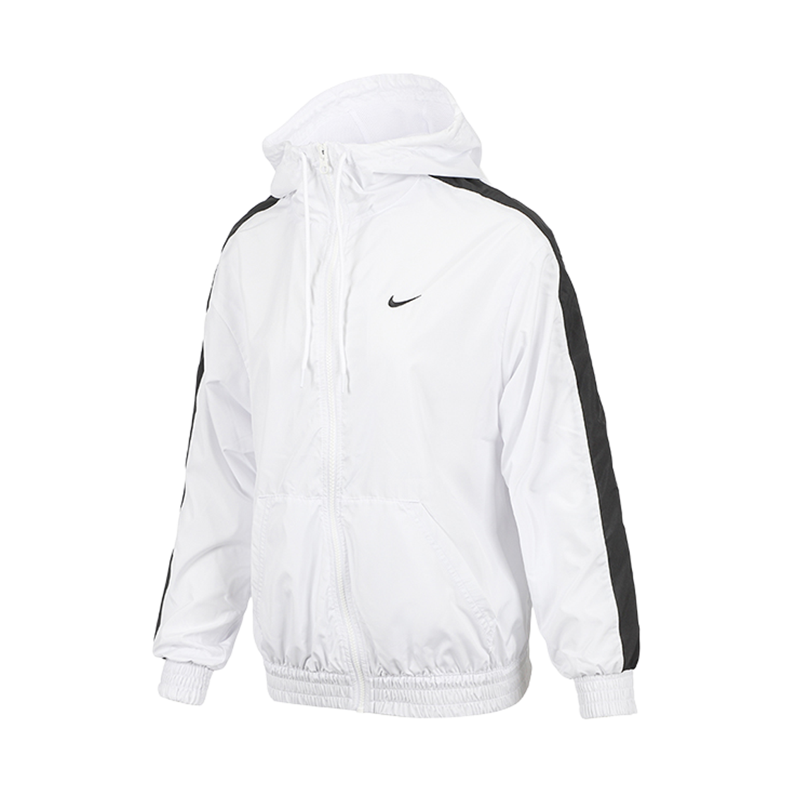 (W) 나이키 NSW 클래식 우븐 루즈 UV 후드 자켓 화이트 블랙 - 아시아((W) Nike NSW Classic Woven Loose UV Hooded Jacket White Black - Asia)
