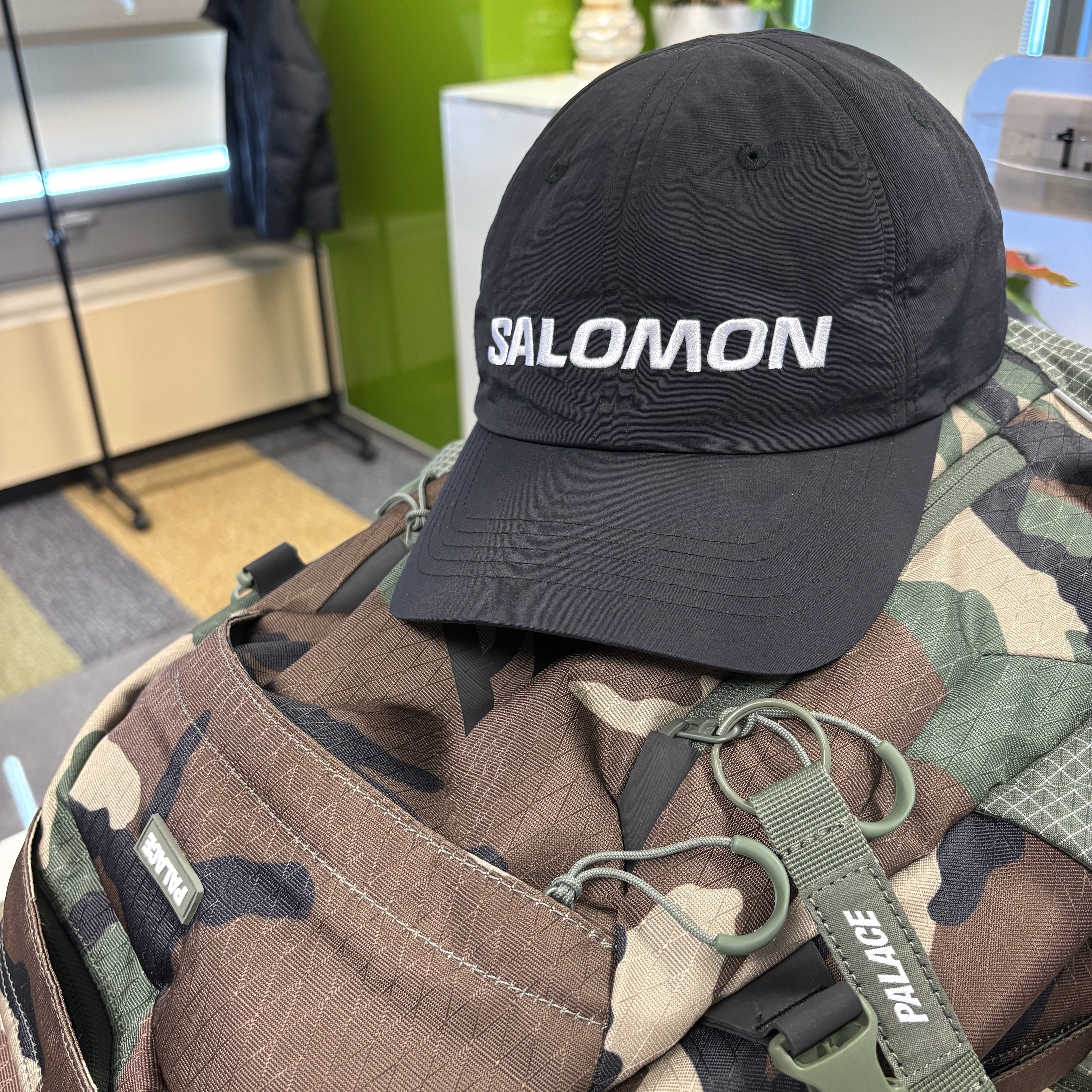 Salomon Primary Ball Cap Black, Palace Cordura Reflex RS Backpack Camo - 25SS 착용 스타일