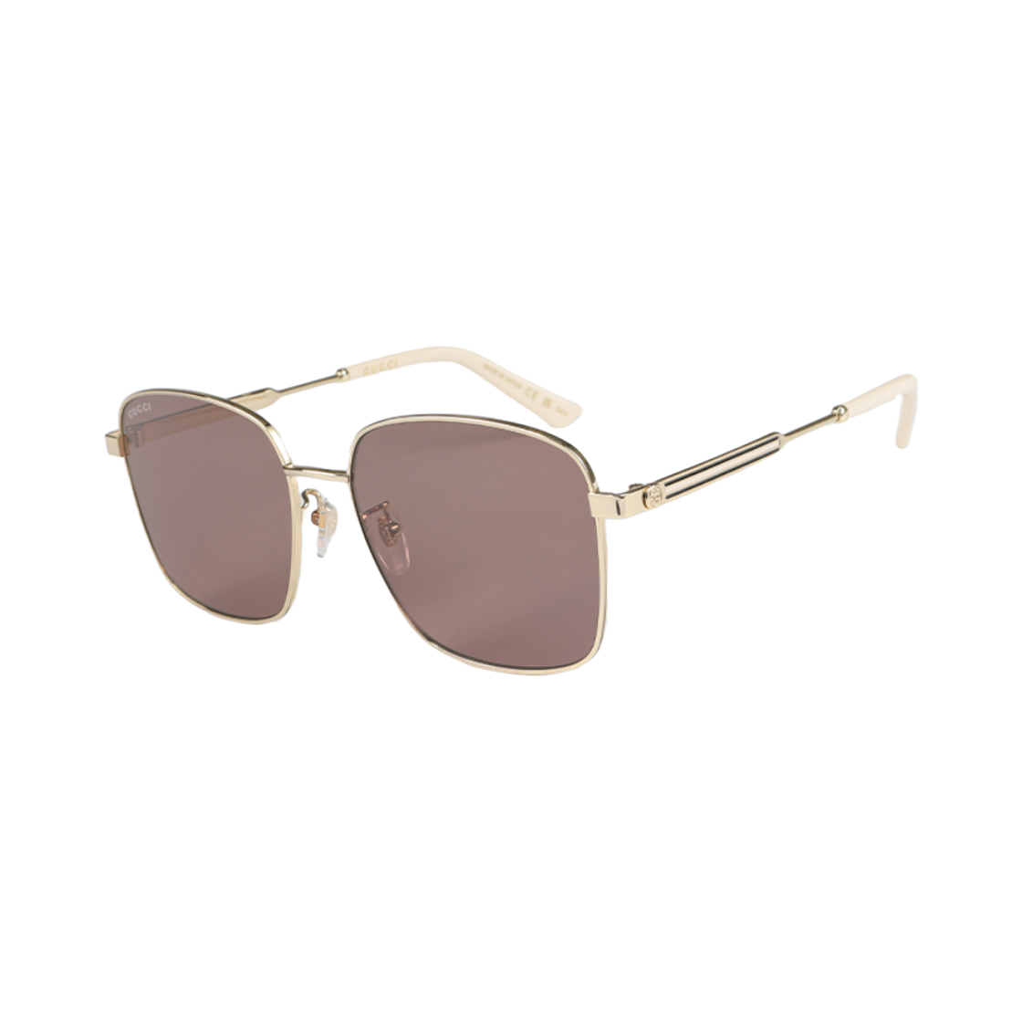 GG0852SK-004 Gucci Square Metal Frame Sunglasses Gold Brown