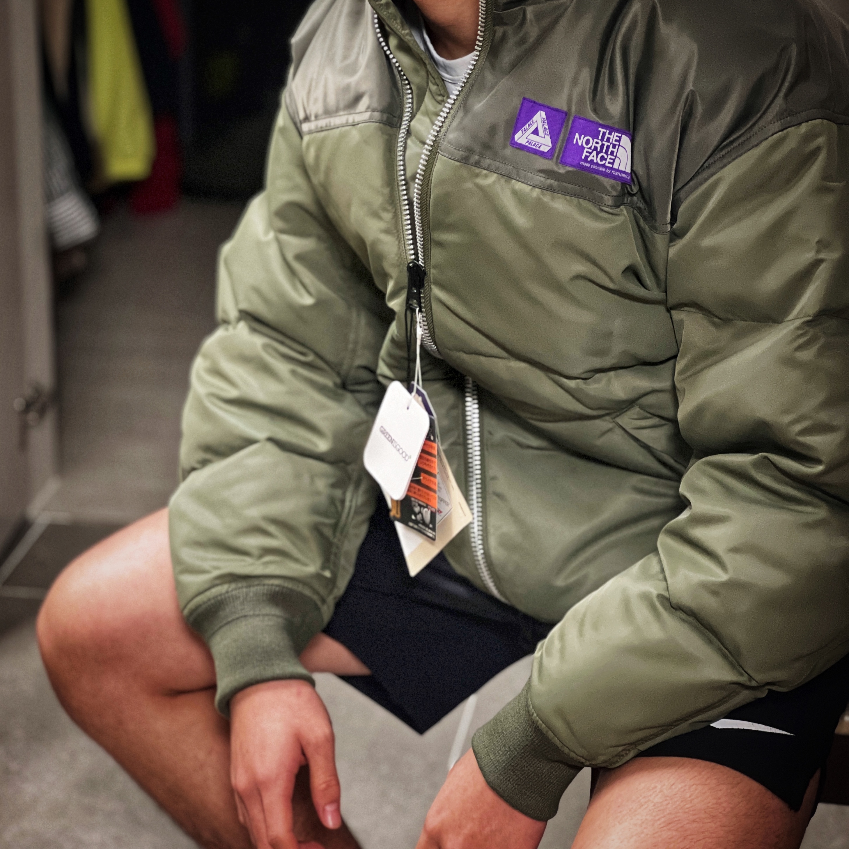 Palace x The North Face Purple Label Windstopper Field Down Jacket Sage Green - 25FW 착용 스타일 - 1