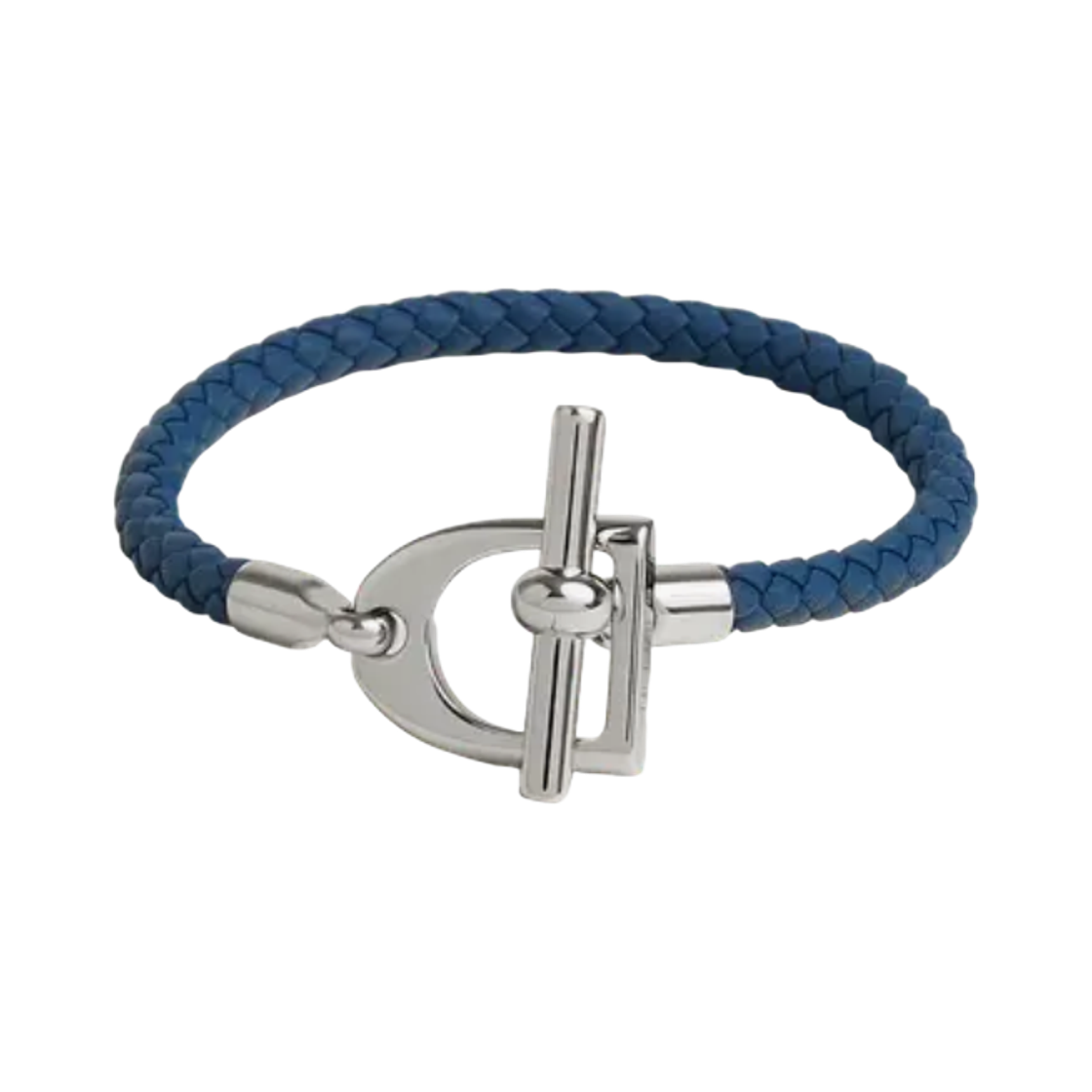 H100063FPP5 Hermes Etrier Bracelet Swift Calfskin & Palladium Blue Tie