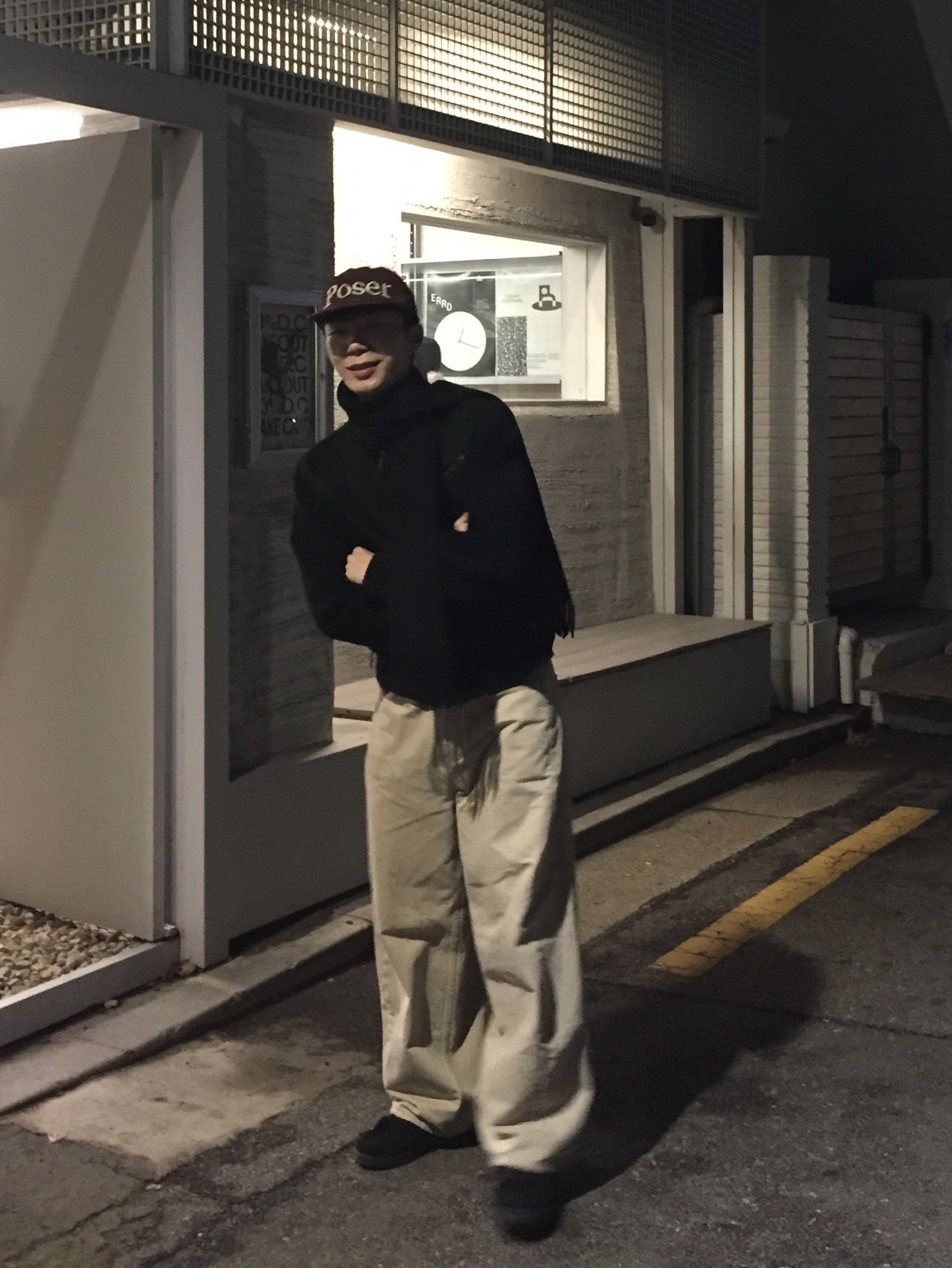 noun Wide Curved Denim Pants Sand Beige 착용 스타일 - 1