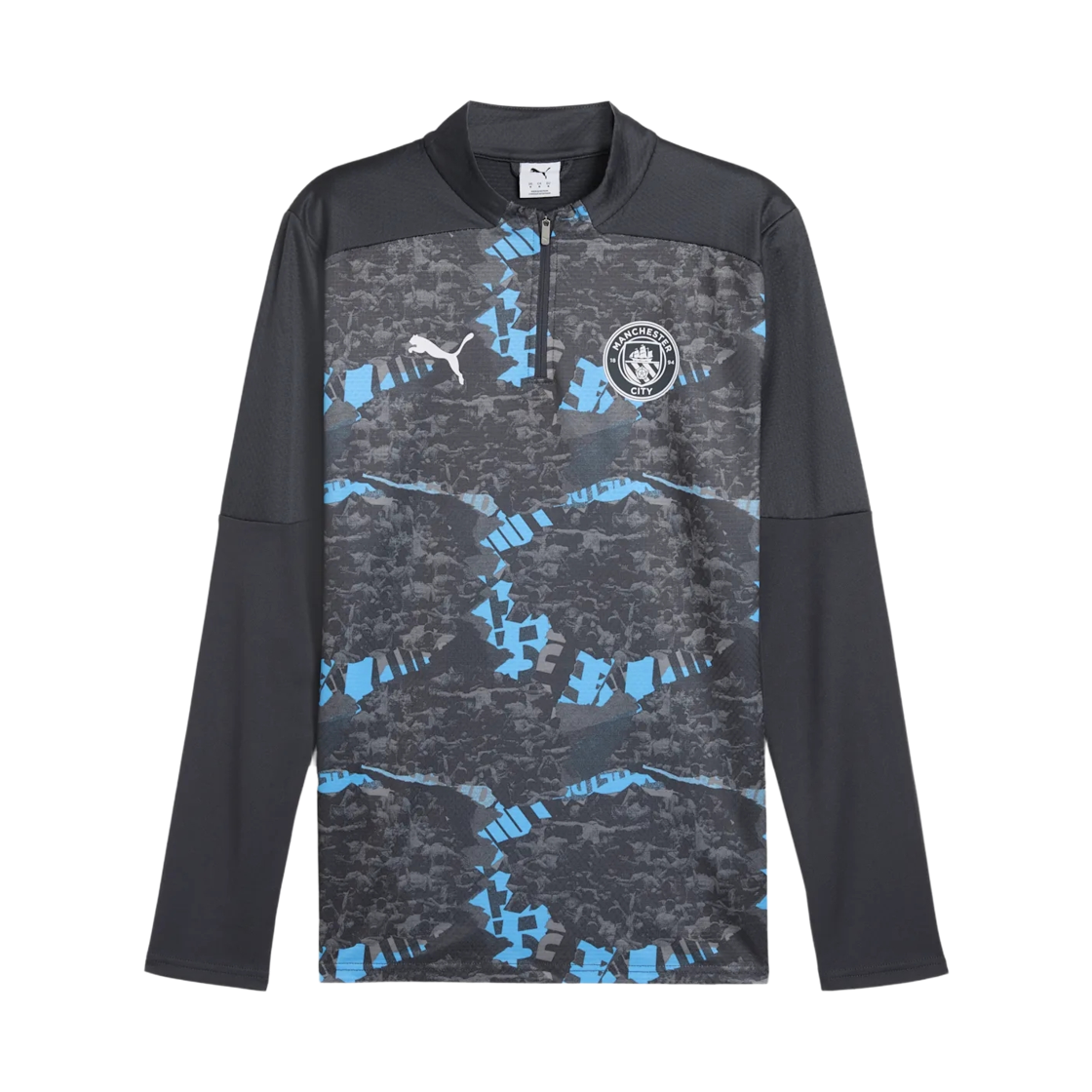 779156-74 Puma Manchester City Pre-Match Quarter Zip Top Strong Gray Cool Light Gray