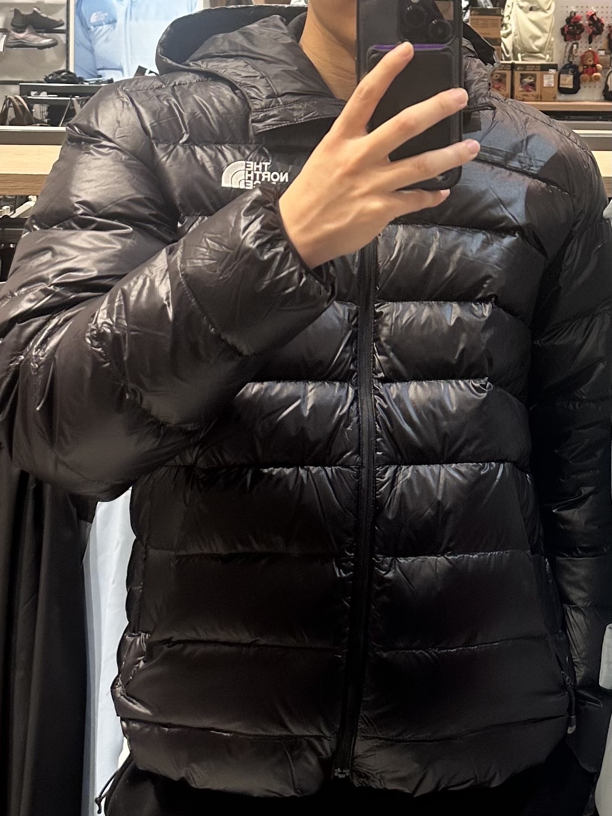 The North Face Matier EX RDS Down Hoodie Black 착용 스타일