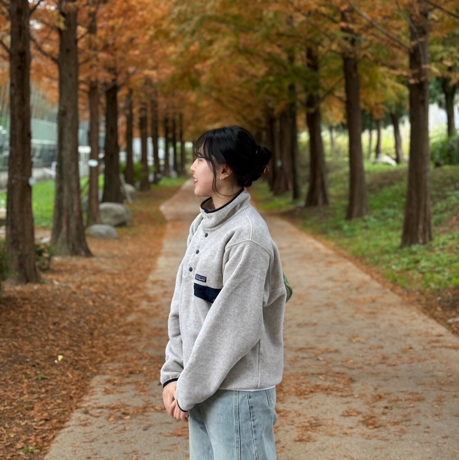 Patagonia Synchilla Snap-T Fleece Pullover Oatmeal Heather 착용 스타일 - 1