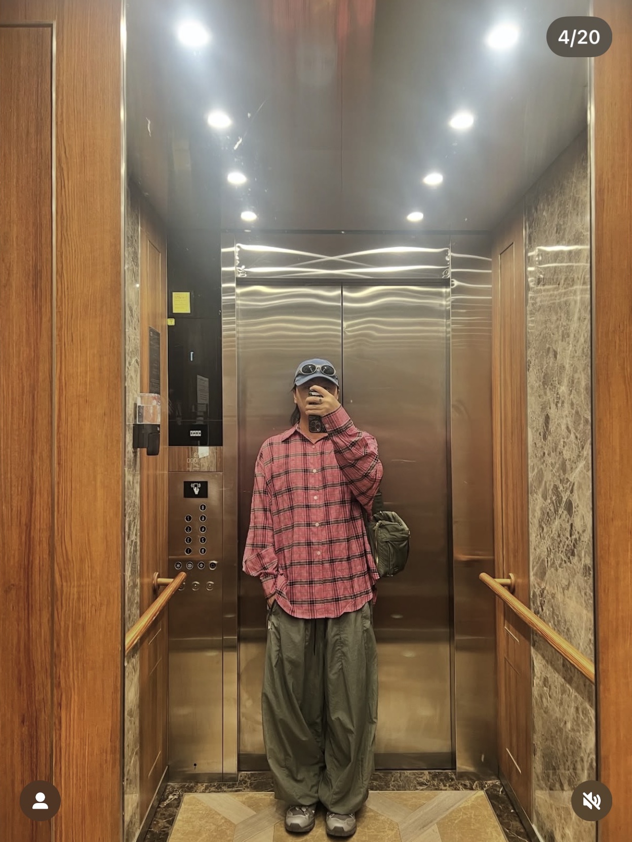 Our Legacy Borrowed Shirt Lowa Flannel Check Pink Grey, And Wander Oversized Cargo Short Pants Navy 착용 스타일 - 2