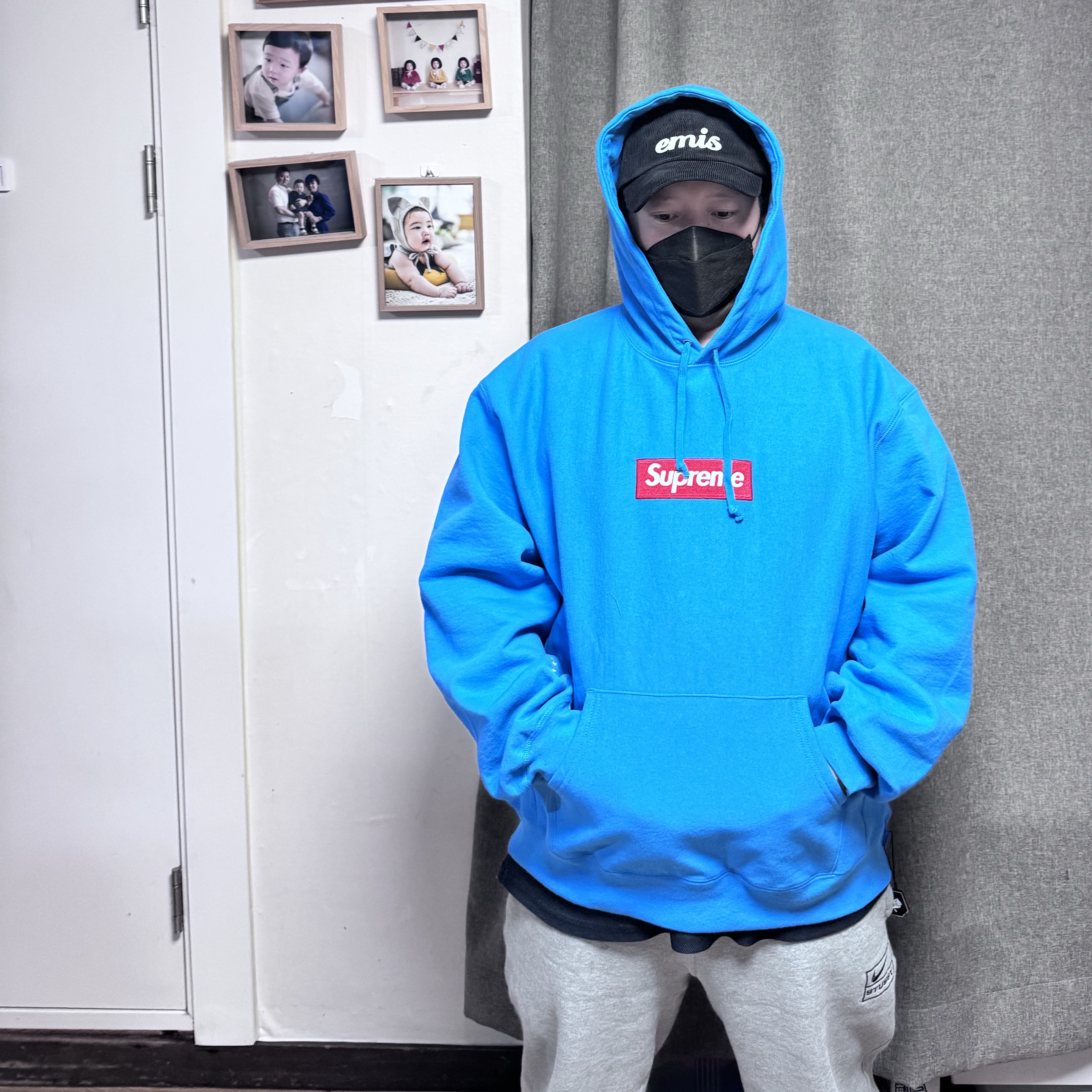 Supreme Box Logo Hooded Sweatshirt Cyan - 25FW 착용 스타일