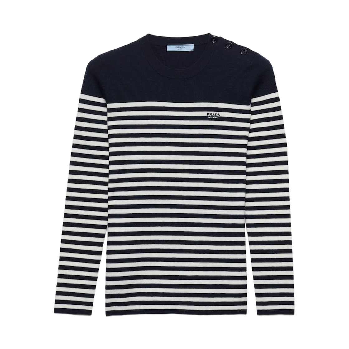 P24Z2Q-19IH-F022X (W) Prada Striped Wool Sweater Blue White