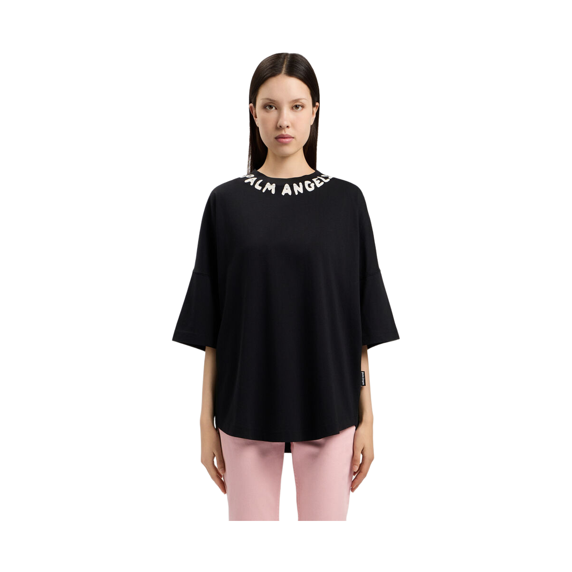 팜엔젤스 넥 로고 오버 티셔츠 - 블랙 화이트(Palm Angels Neck Logo Over Tee - Black Off White) - 2