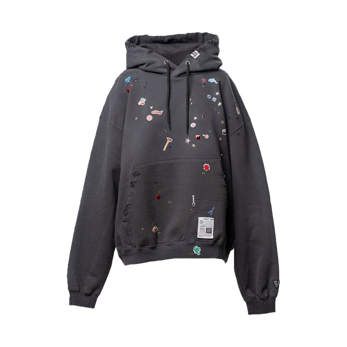 메종 미하라 야스히로 키즈 스티커 프린티드 후드 블랙(Maison Mihara Yasuhiro Kids Sticker Printed Hoodie Black) - 1