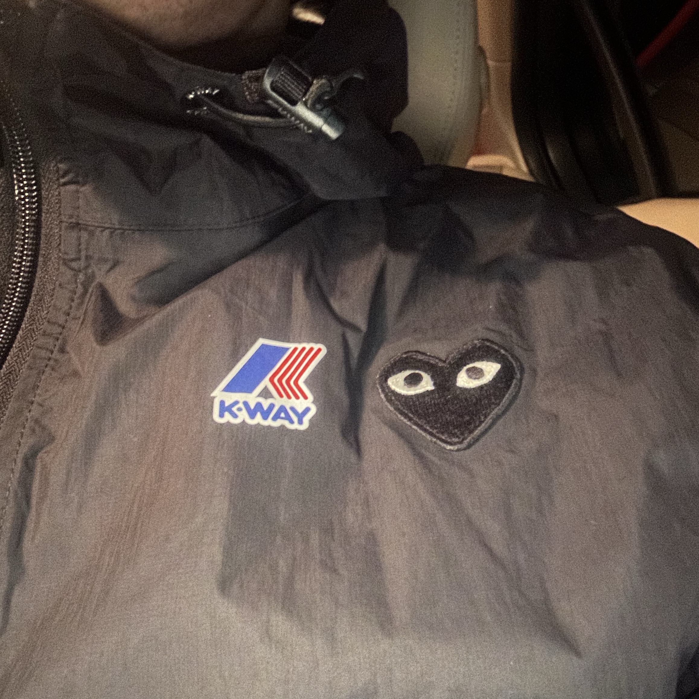 Play Comme des Garcons x K-Way Full Zip Jacket Black 착용 스타일