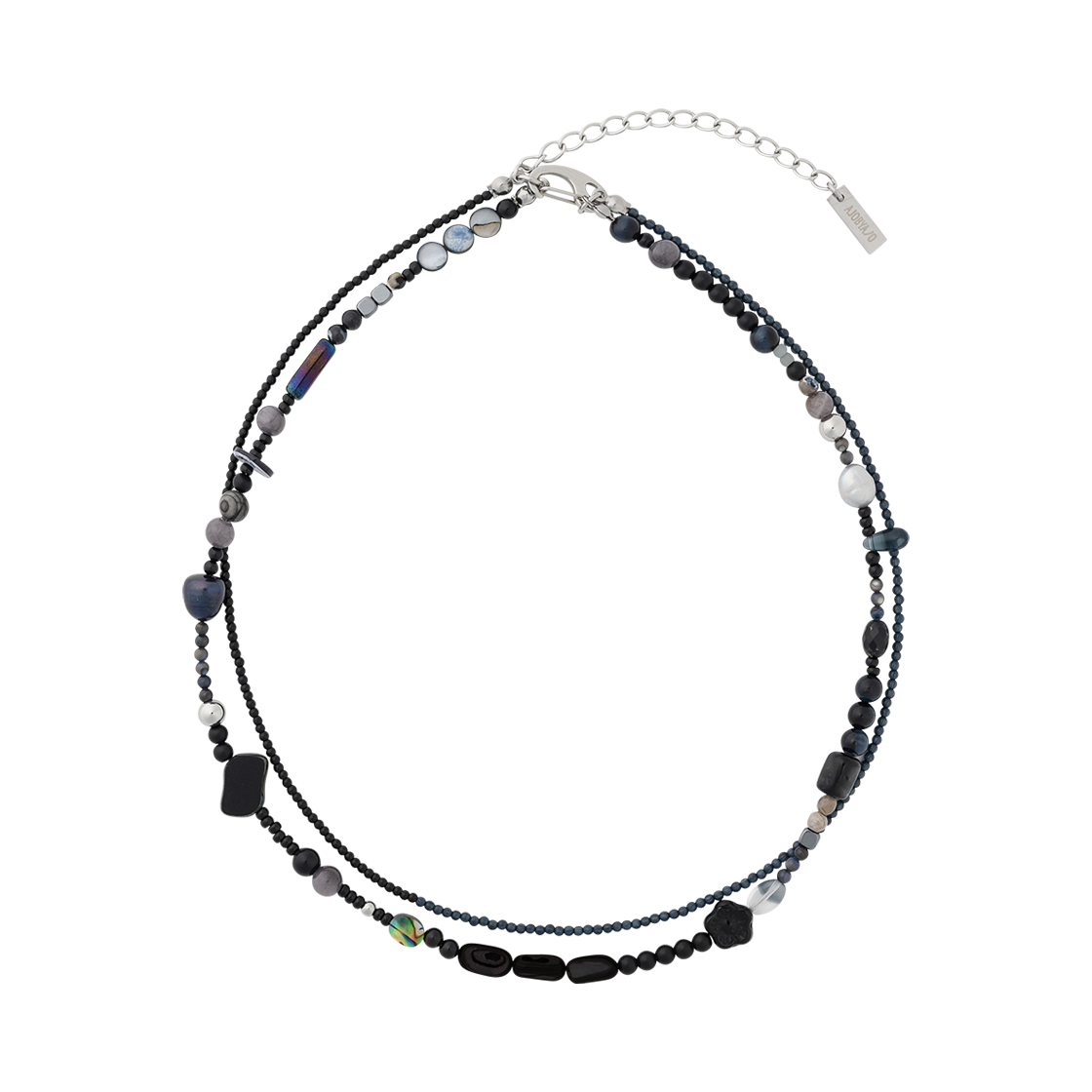아조바이아조 블랙 라이트 비즈 레이어드 목걸이 블랙