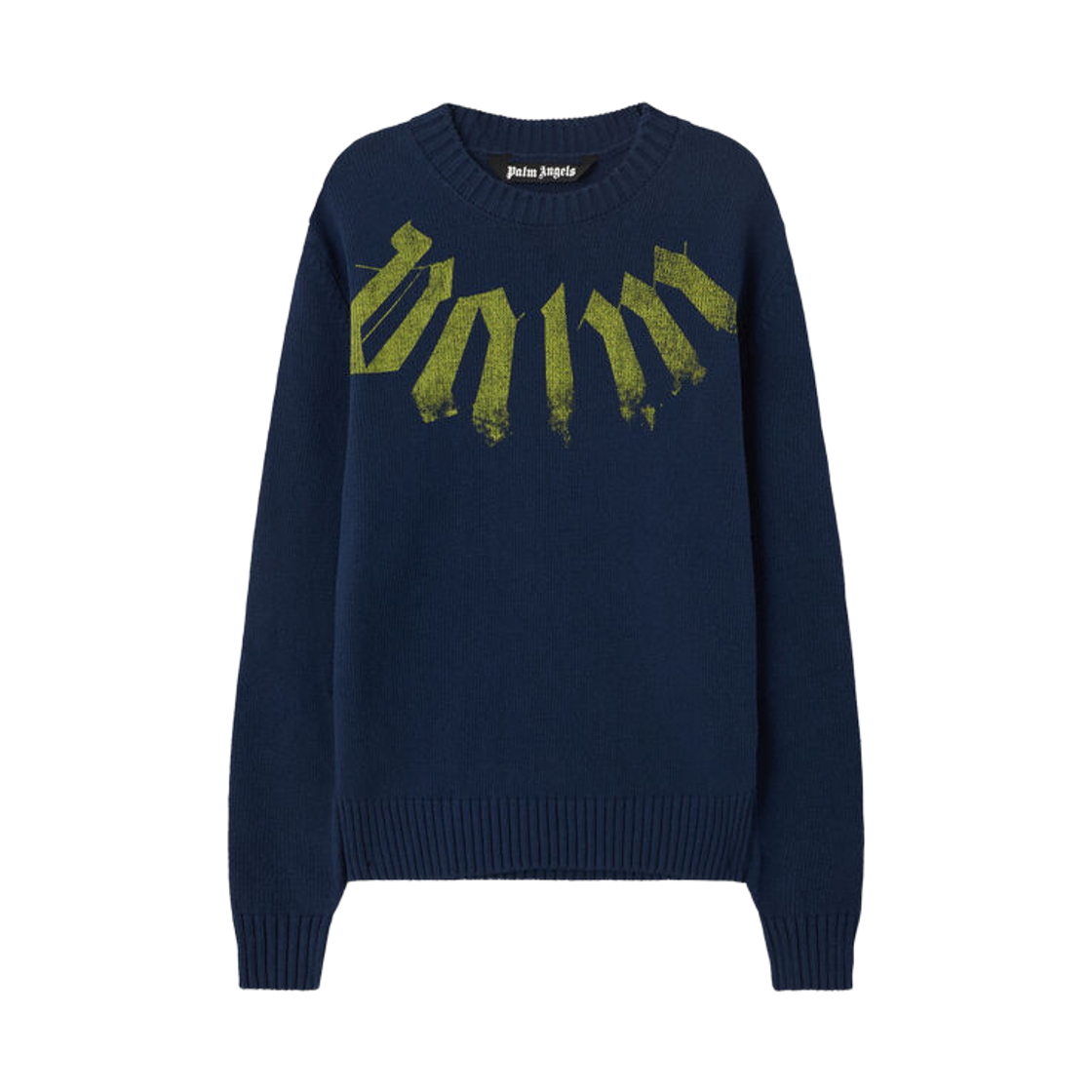 팜엔젤스 빅 넥 로고 스웨터 - 네이비 블루 라임(Palm Angels Big Neck Logo Sweater - Navy Blue Lime) - 1