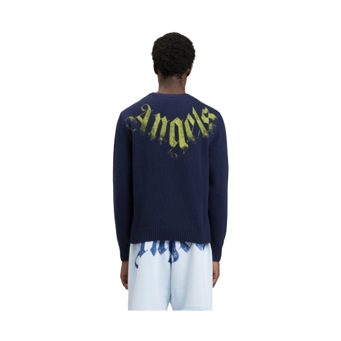 팜엔젤스 빅 넥 로고 스웨터 - 네이비 블루 라임(Palm Angels Big Neck Logo Sweater - Navy Blue Lime) - 3