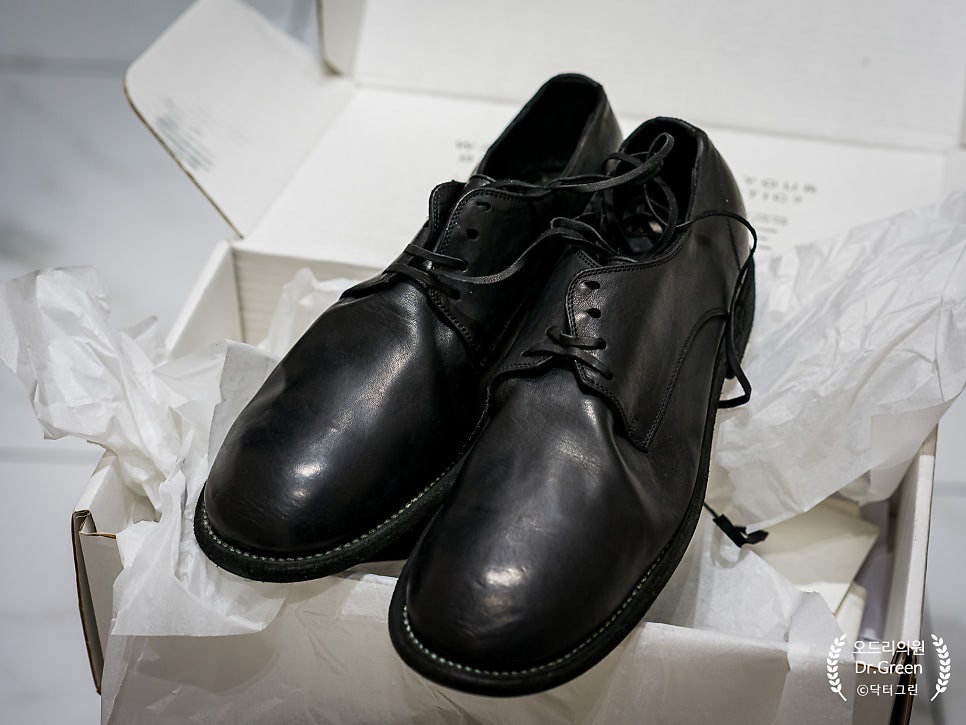 Guidi 992X Horse Full Grain Leather Derby Black 착용 스타일 - 1