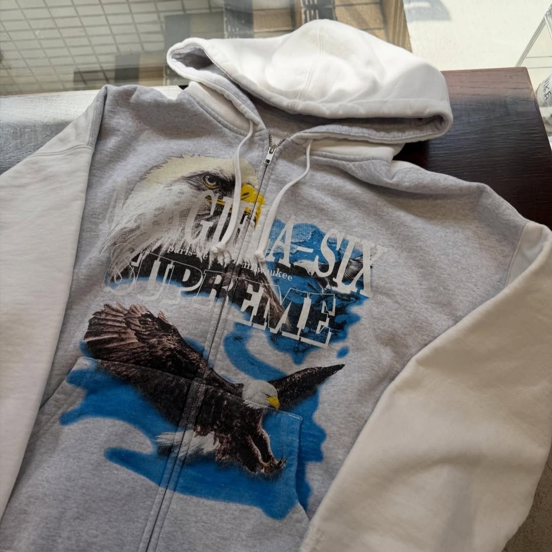 Supreme x MM6 Maison Margiela Eagle Zip Up Hooded Sweatshirt Ash Grey - 26SS 착용 스타일