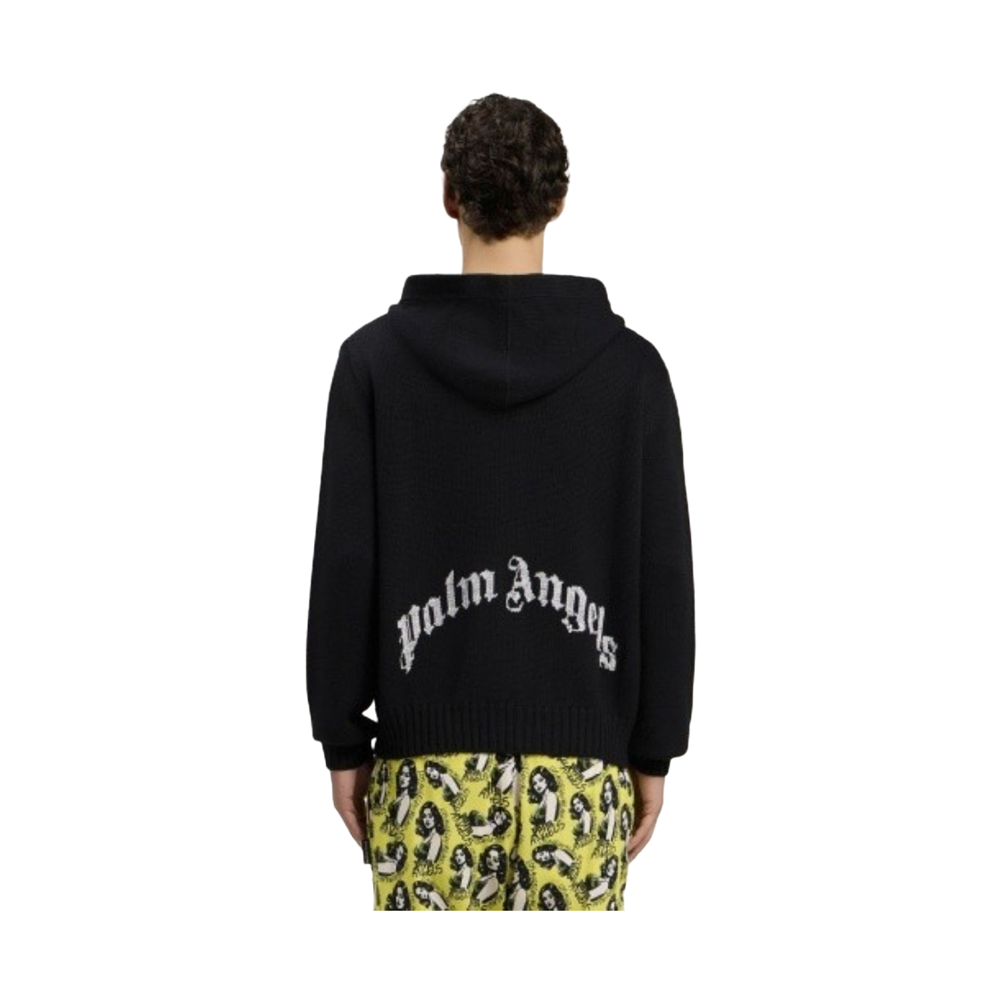 팜엔젤스 백 커브드 로고 니트 후디 - 블랙 화이트(Palm Angels Back Curved Logo Knit Hoodie - Black Off White) - 3