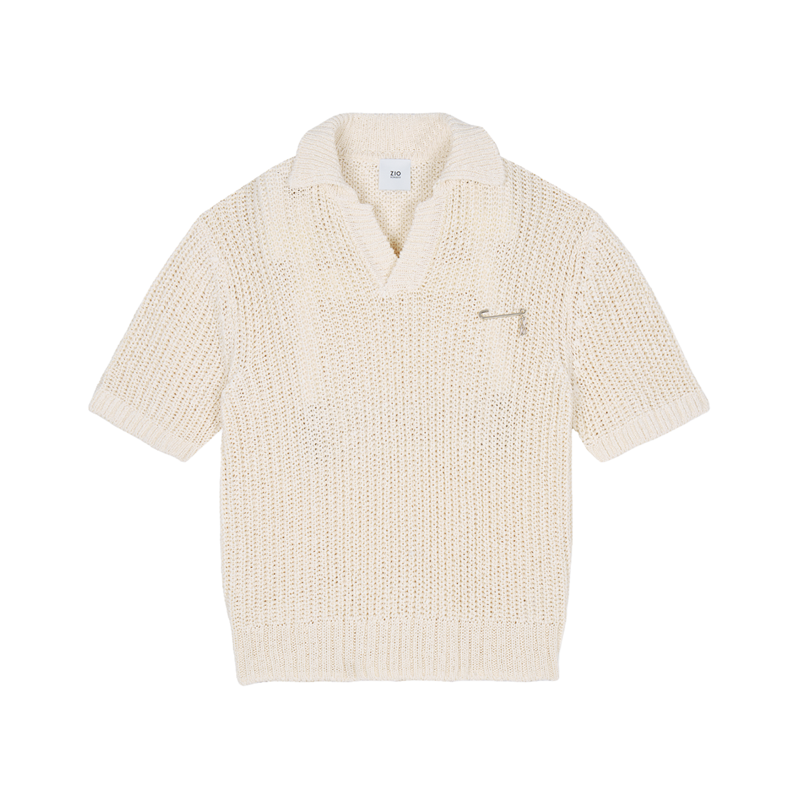 지오송지오 컬렉션 위빙 텍스처 오픈 카라 니트 크림 BI3KT312CR(ZIOSONGZIO COLLECTION Weaving Textured Open Collar Knit Cream) - 1