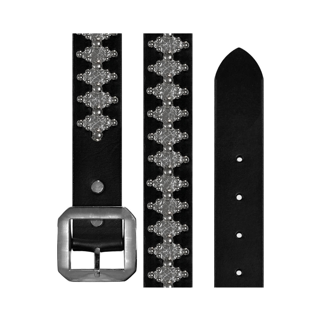 더트냅 다이아몬드 스케일 레더 벨트 실버(DIRT NAP Diamond Scale Leather Belt Silver)
