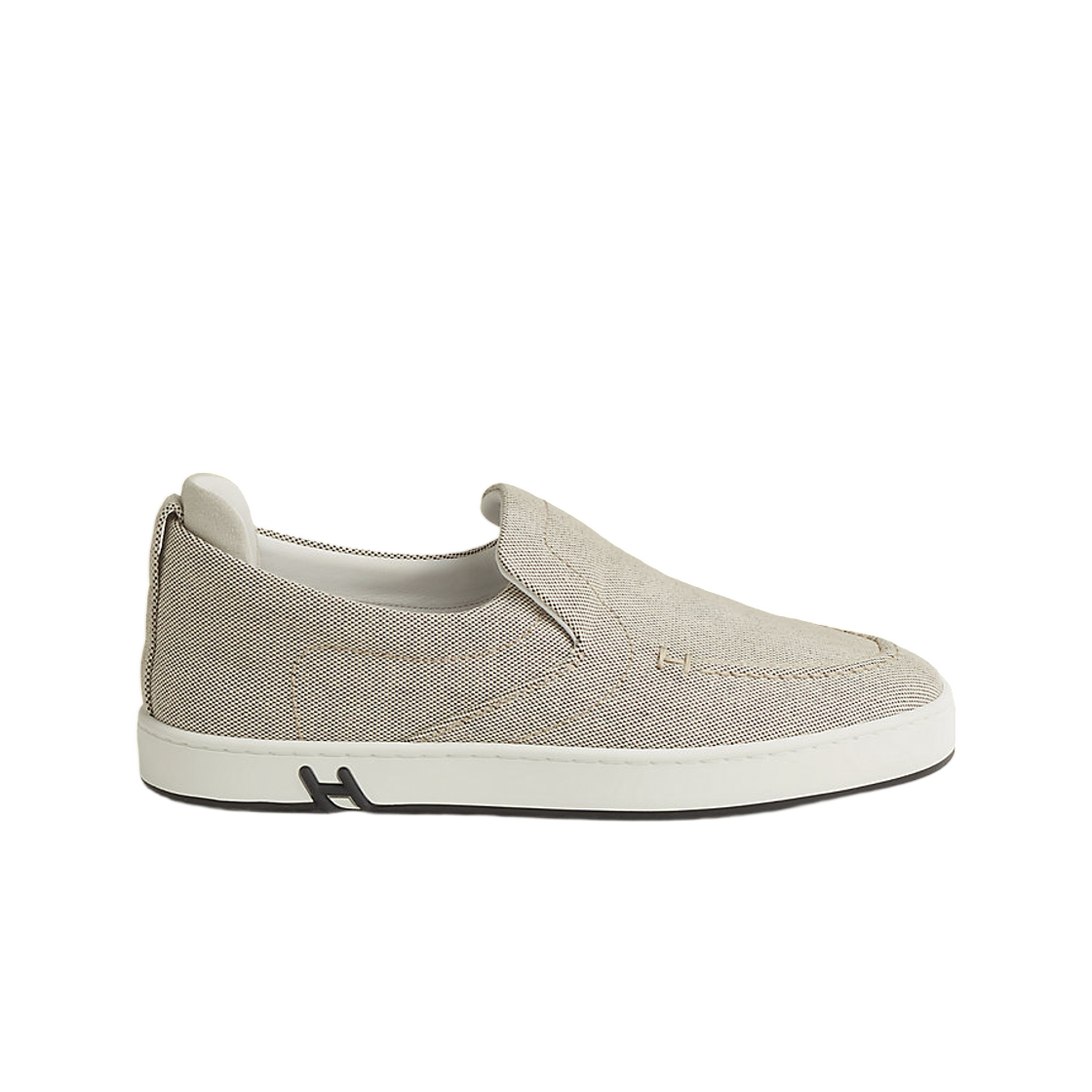 H251079Z-PN375 Hermes Kiddy Slip-On Sneakers Suede Goatskin & Prunois Blanc