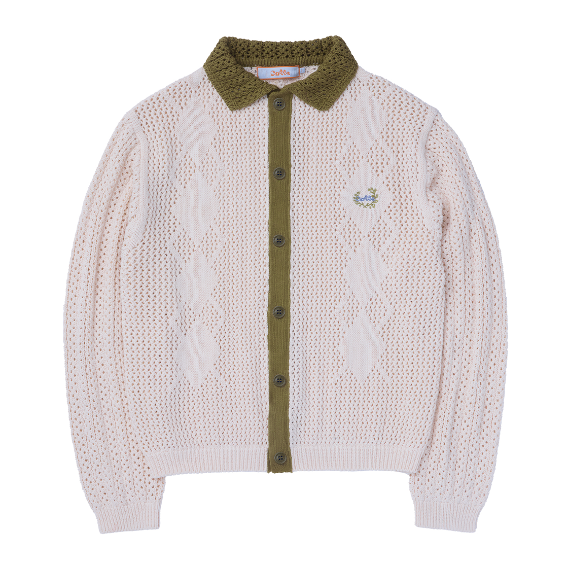 꼬떼 아가일 크로쉐 썸머 니트 가디건 올리브(COTTE Argyle Crochet Summer Knit Cardigan Olive)