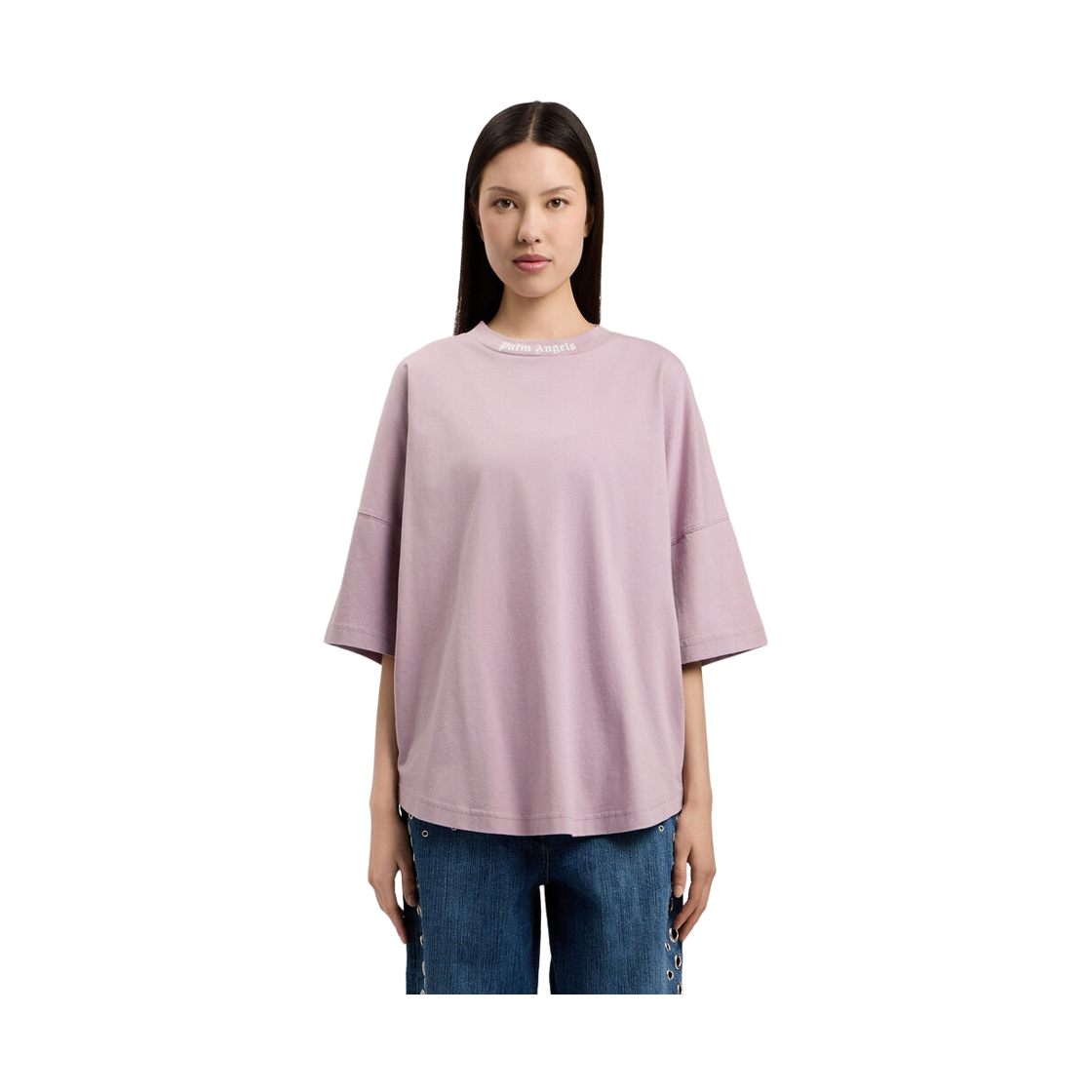 팜엔젤스 드리핑 커브드 로고 오버 티셔츠 - 라일락 화이트(Palm Angels Dripping Curved Logo Over Tee - Lilac Off White) - 2