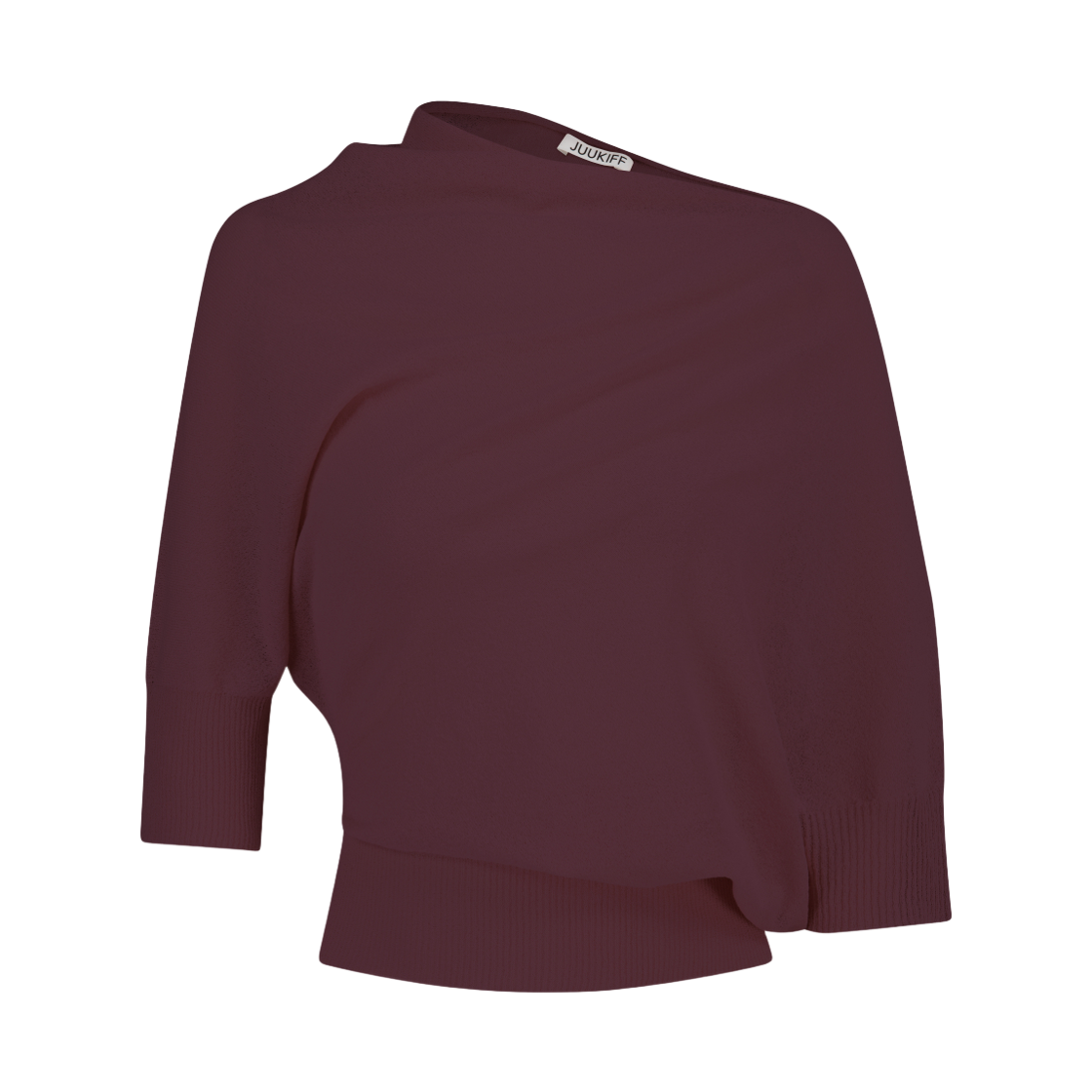 26SSMATO03 Juukiff Draped Wide-Neck Top In Mixed Cotton Burdundy