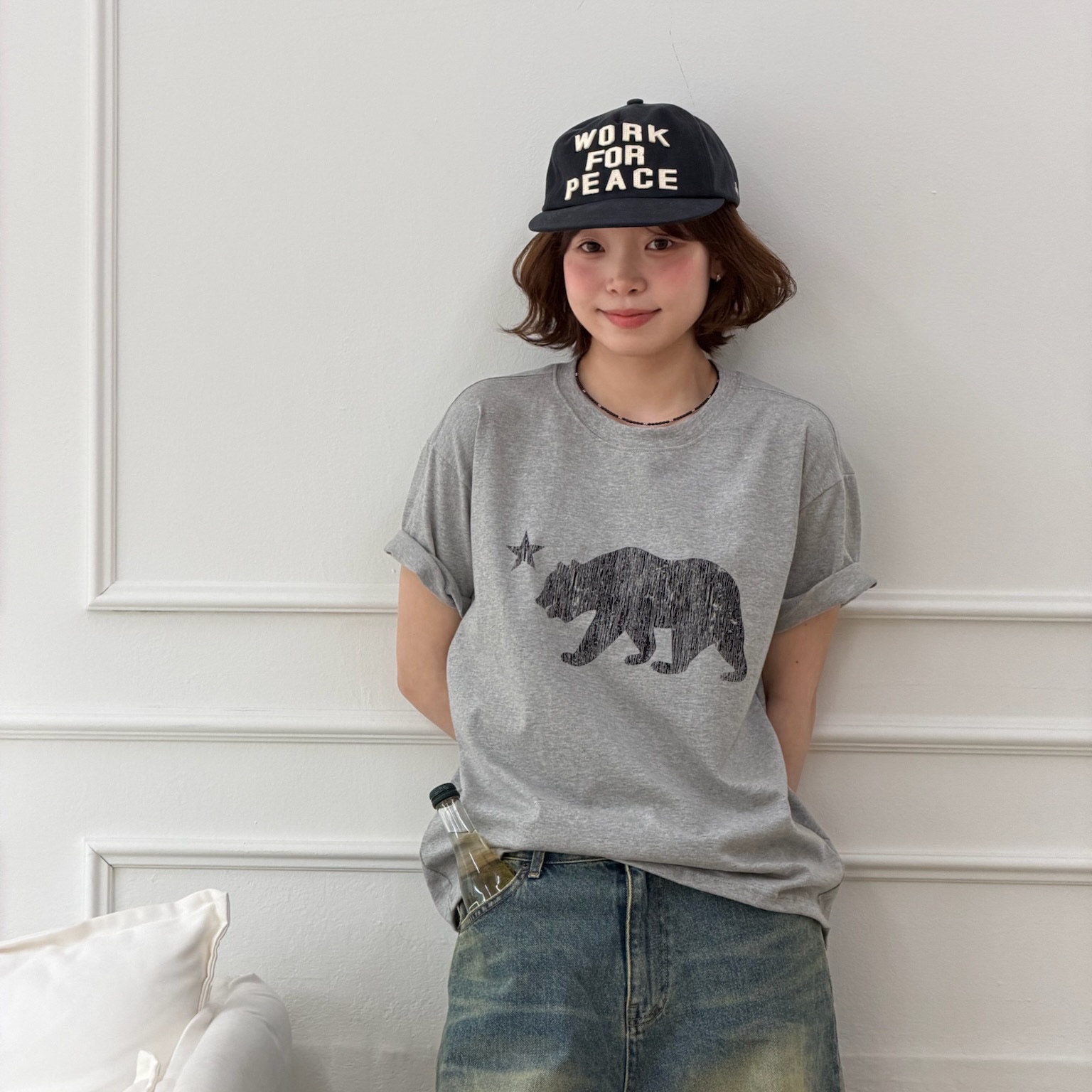 AMOU A.M 5Pannel Cap Brown, AMOU A.M 5Pannel Cap Navy 착용 스타일 - 4