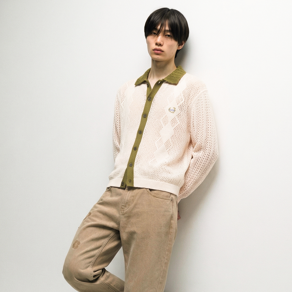 꼬떼 아가일 크로쉐 썸머 니트 가디건 올리브(COTTE Argyle Crochet Summer Knit Cardigan Olive) - 3