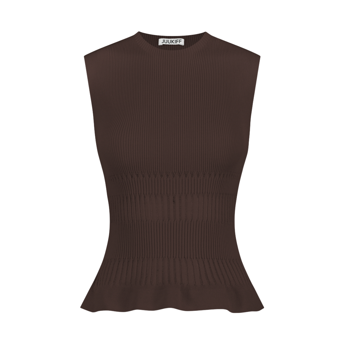 쥬키프 코튼믹스 레이스 립 니트탑 레드 브라운(Juukiff Lace Ribbed Sleeveless Top In Mixed Cotton Red Brown)