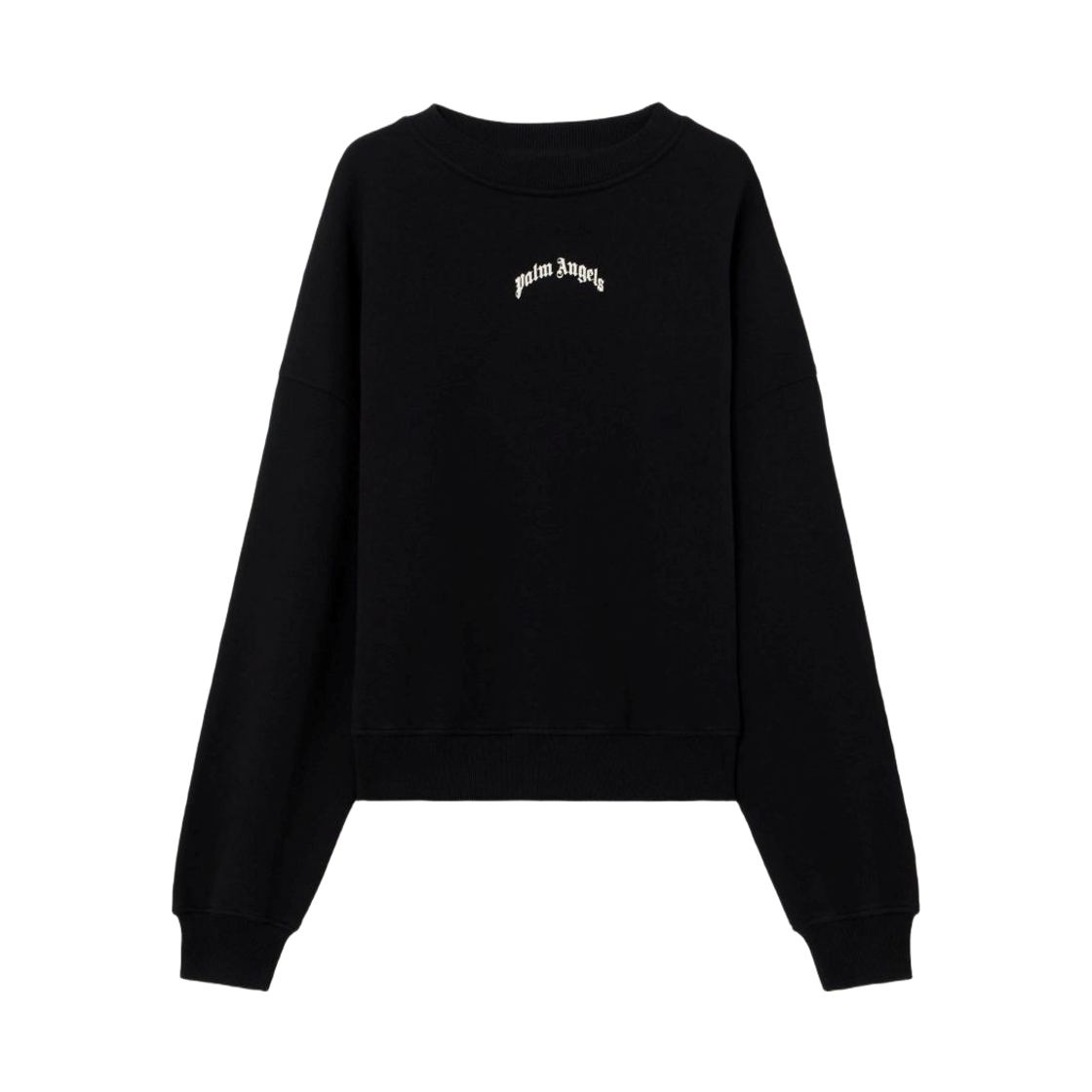 팜엔젤스 백 커브드 로고 루즈 크루 - 블랙 화이트(Palm Angels Back Curved Logo Loose Crew - Black Off White)