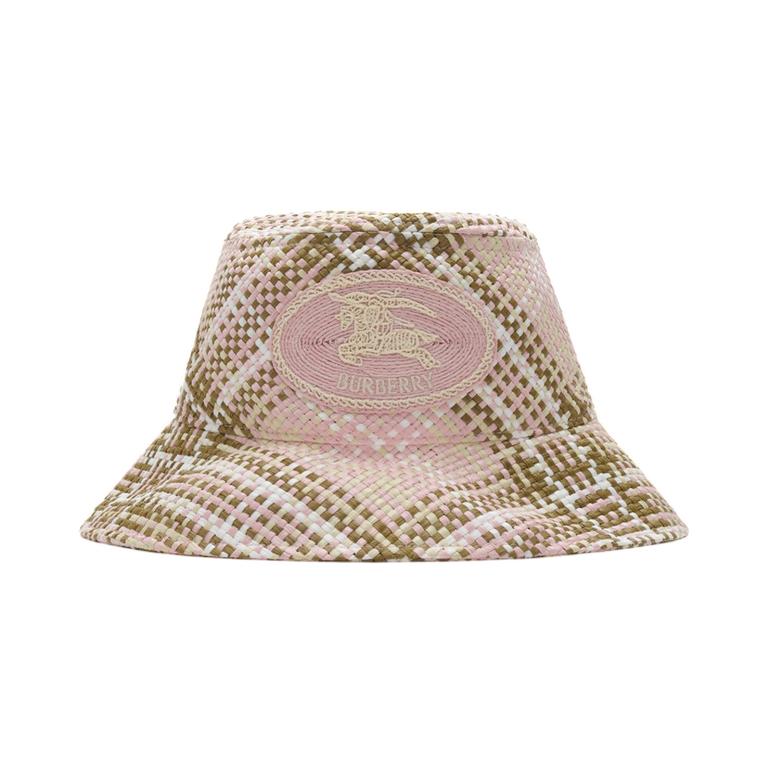 (W) 버버리 나이트 스탬프 라피아 이펙트 버킷햇 말로우 핑크((W) Burberry Knight Stamp Raffia Effect Bucket Hat Mallow Pink)